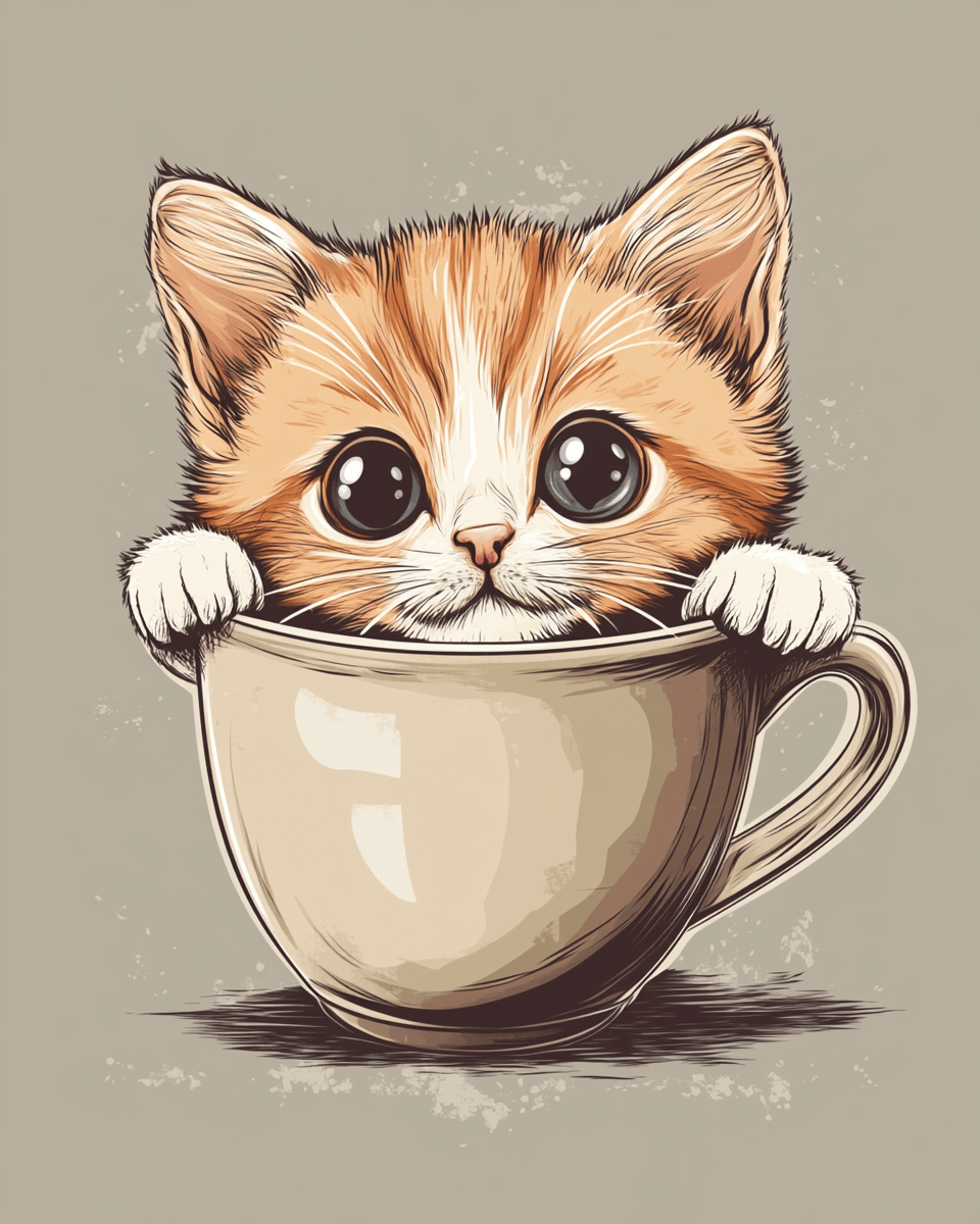 960x1200 Cute Catpuccino T Shirt Design Cat In Cup. AI Art Generator. Easy Peasy.AI