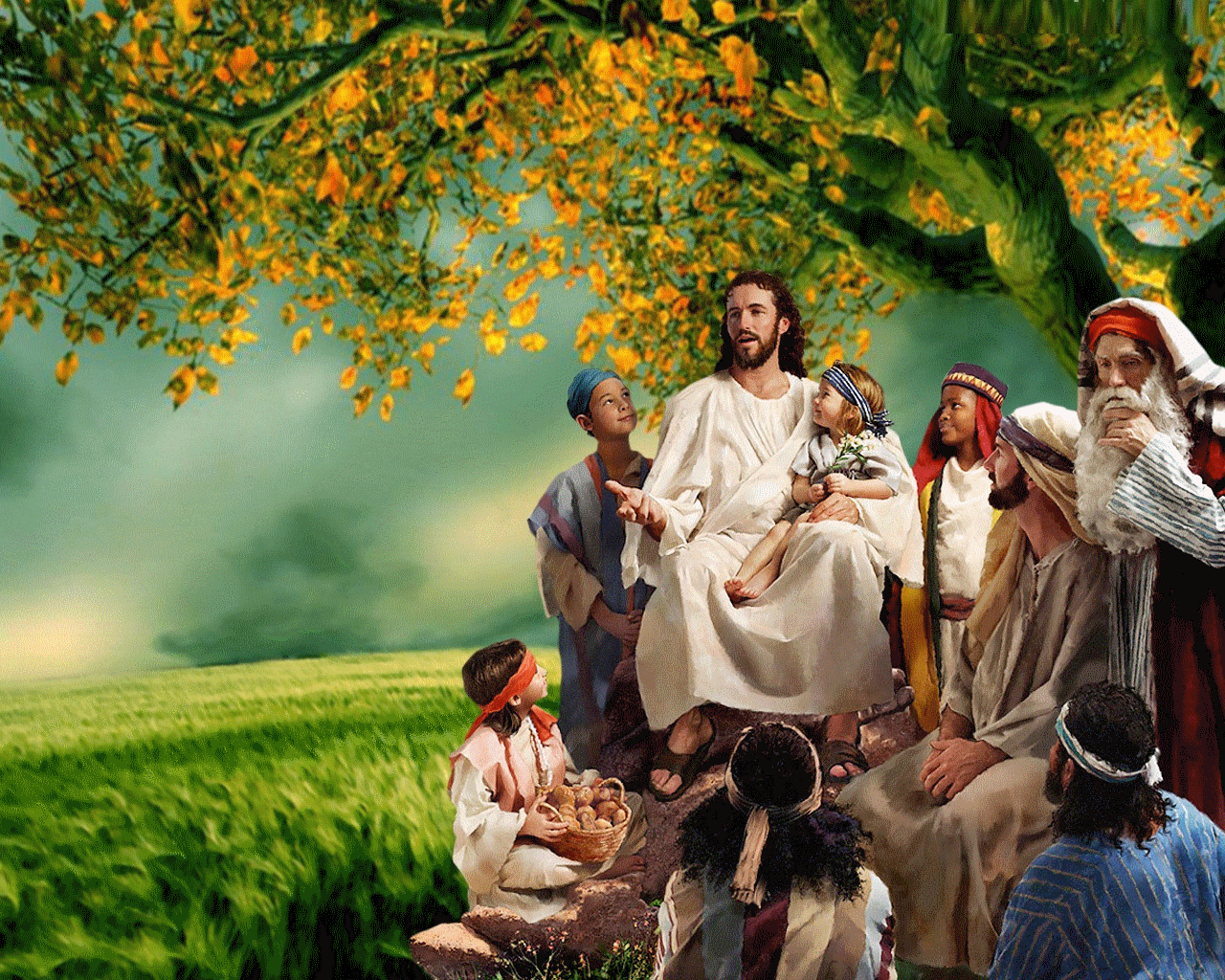 1280x1024 Jesus plays with children