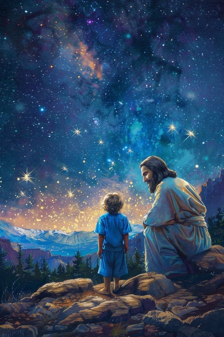736x1104 Jesus in the stars. Jesus at night, Jesus with kids wallpaper, Jesus wallpaper art