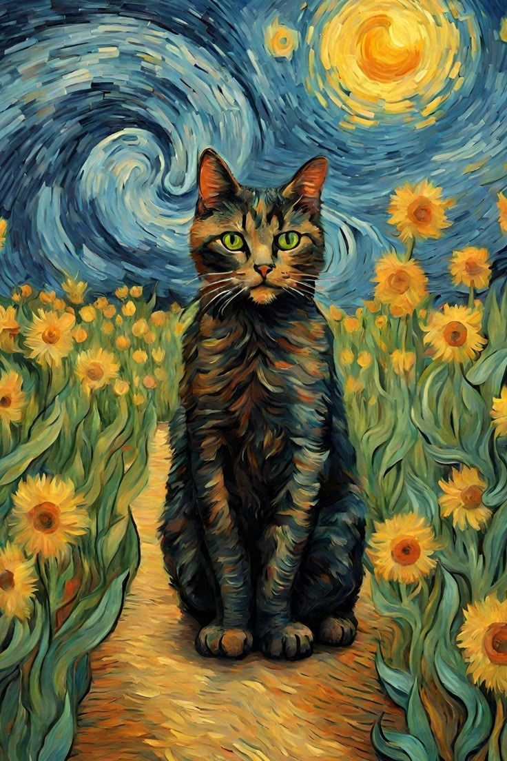 736x1104 Cat but Van Gogh style