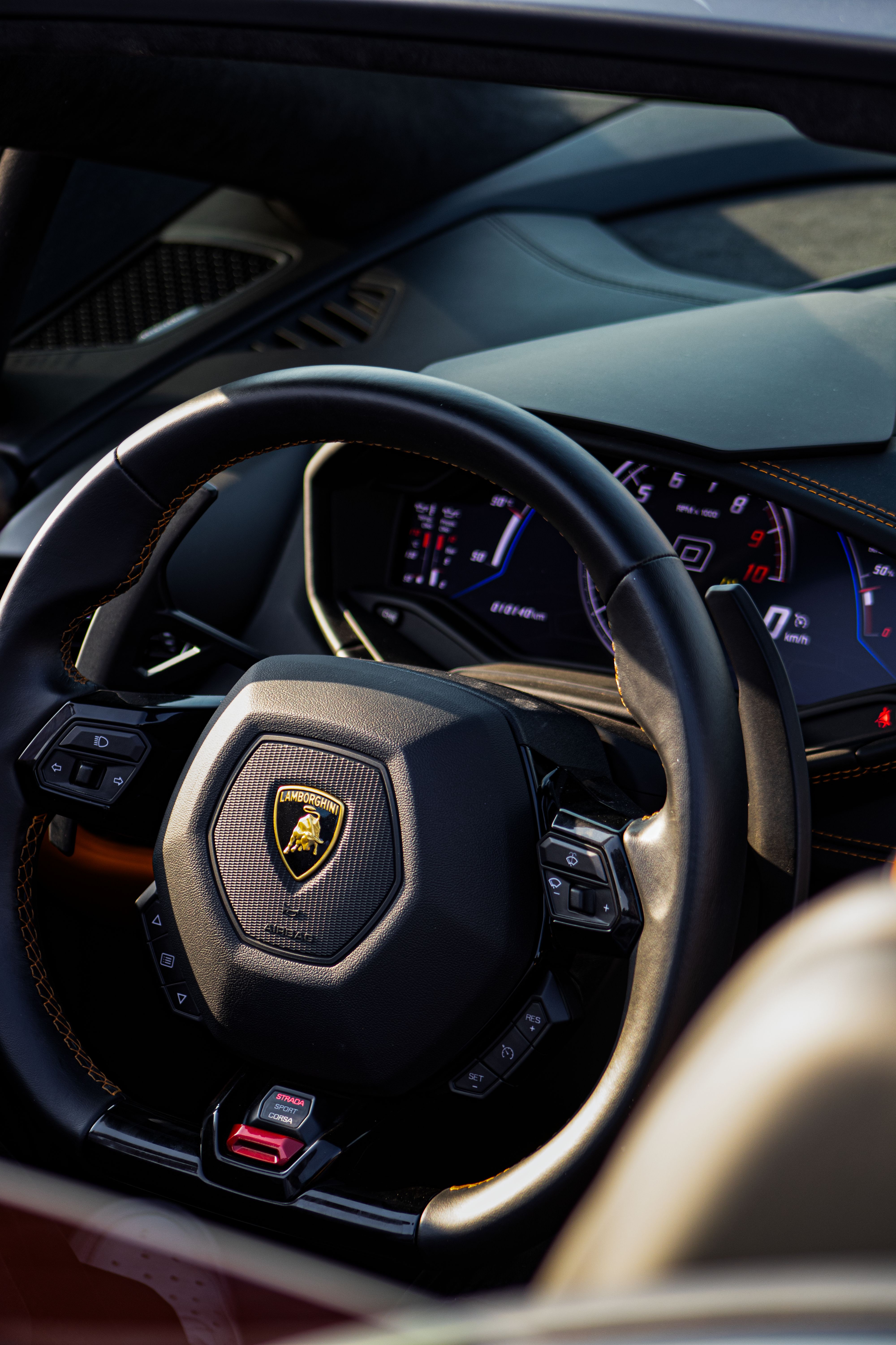 4000x6000 Black Lamborghini Steering Wheel · Free