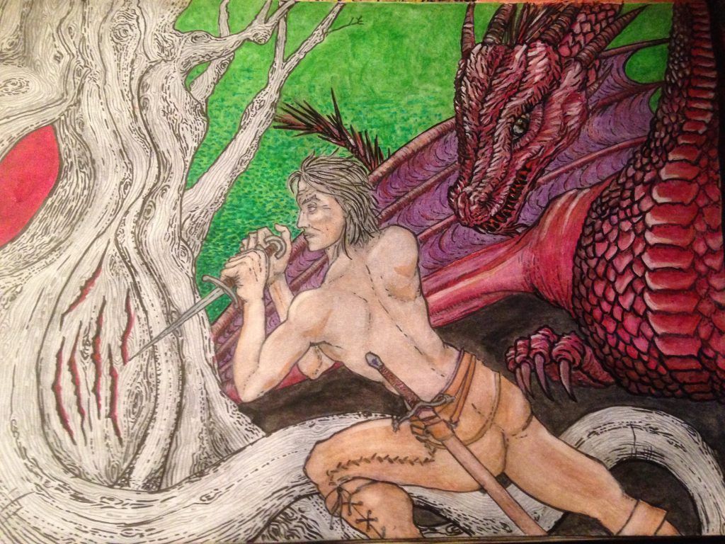 1024x768 Daemon Targaryen and his Dragon Caraxes at Harrenhal's Heart Tree