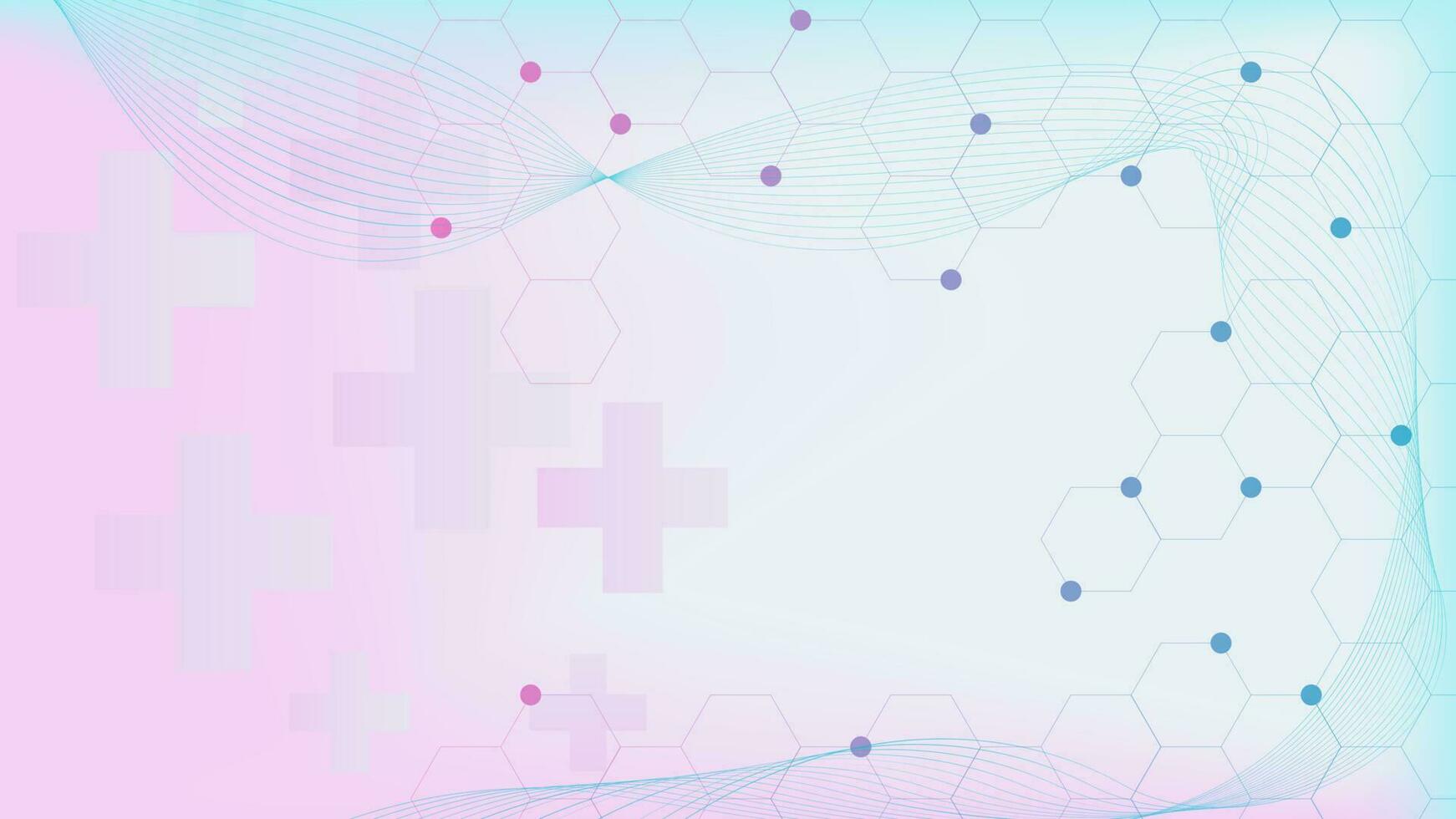 1742x980 Abstract health care with medical cross and hexagonal shapes. Medicine, chemistry, science concept background. Vector illustration