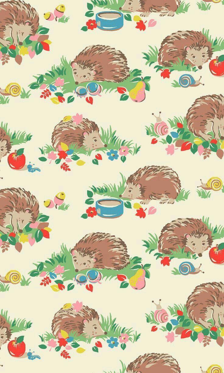 736x1221 Hedgehog Background Design. Cath kidston wallpaper, Vintage prints, Prints