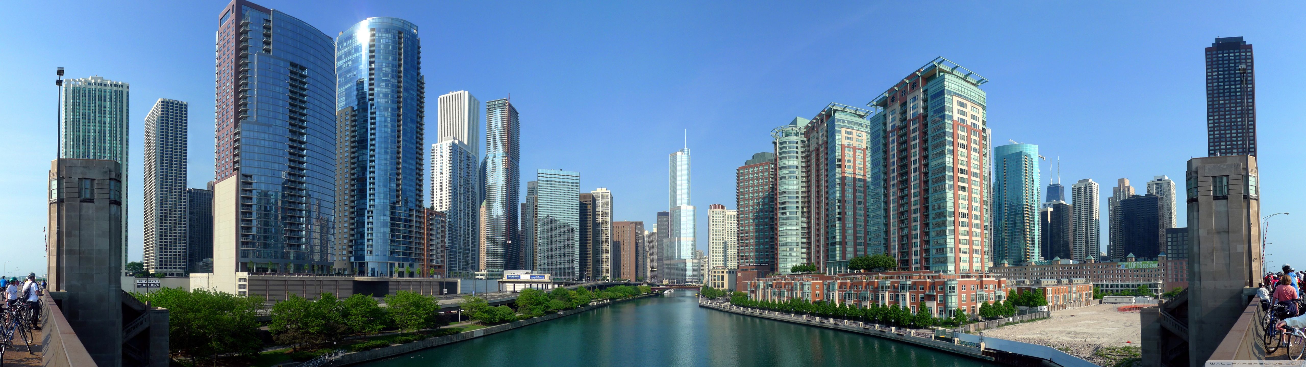 5120x1440 Chicago River Panorama 4K UHD Wallpaper for UltraHD Desktop and TV : Dual Monitor