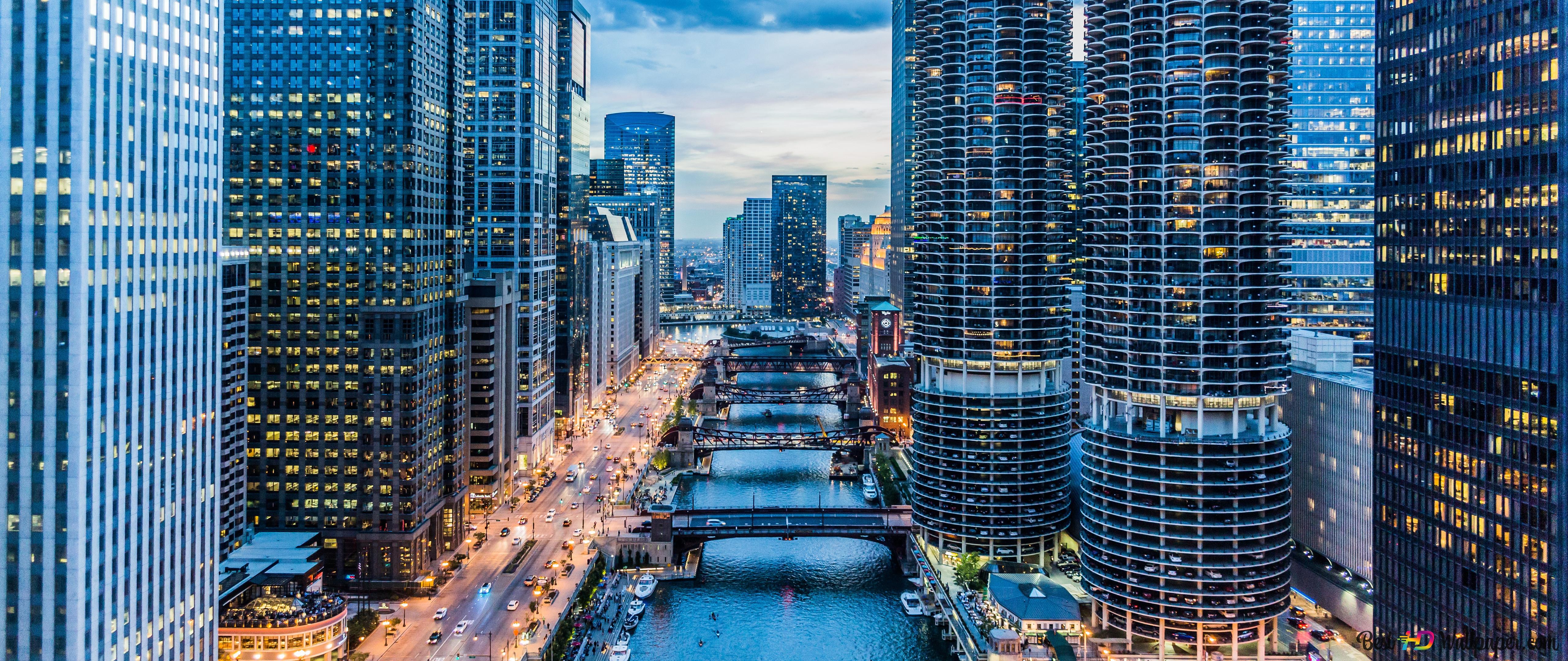 5120x2160 Chicago USA 4K wallpaper download