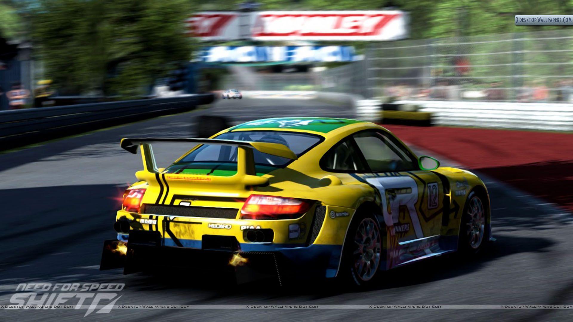 1920x1080 Need For Speed Shift Porsche Back Pose Yellow Green Wallpaper