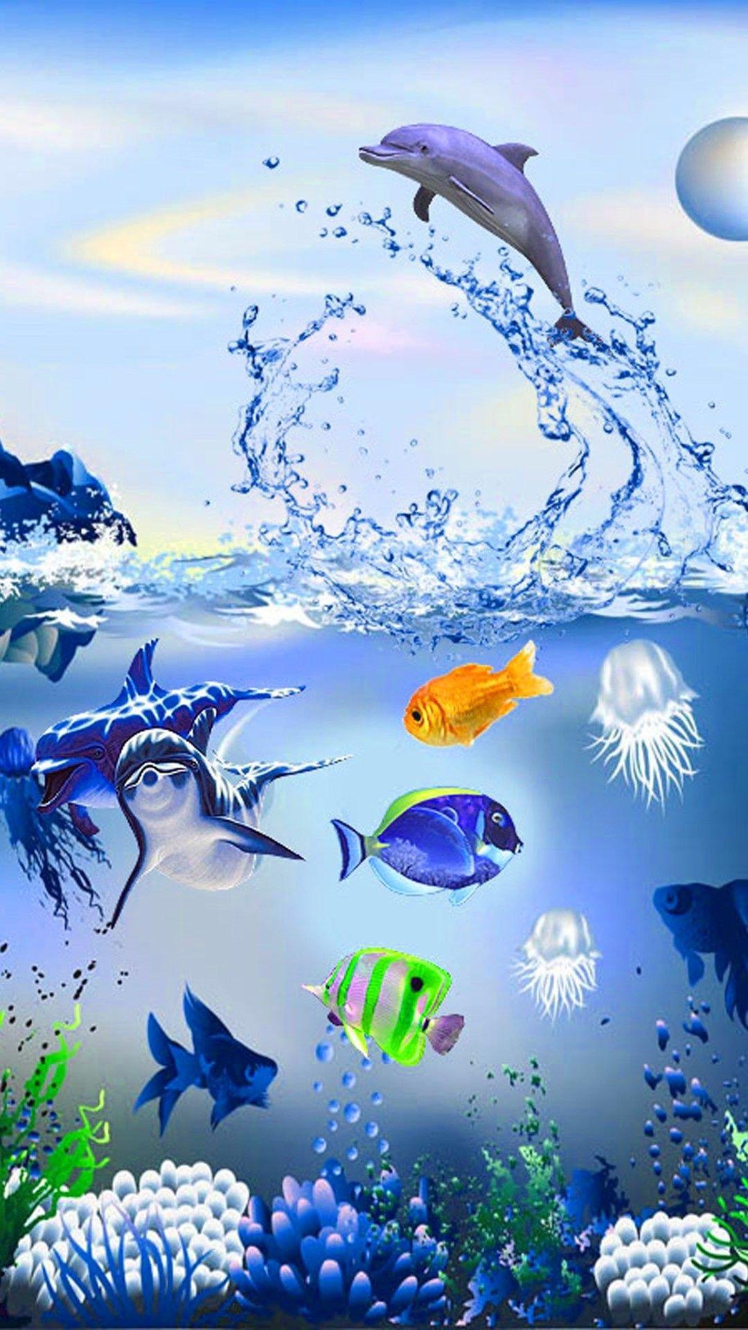 1080x1920 Underwater Dolphin Wallpaper Free HD Wallpaper