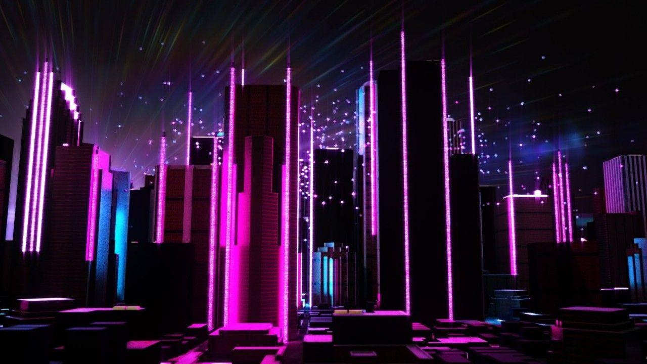 1280x720 Purple And Black City Buildings HD Vaporwave Wallpaper