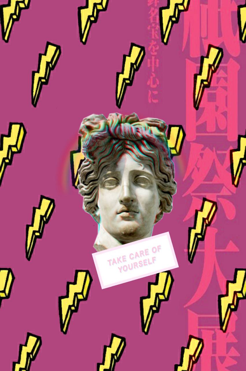 851x1280 Vaporwave statue wallpaper