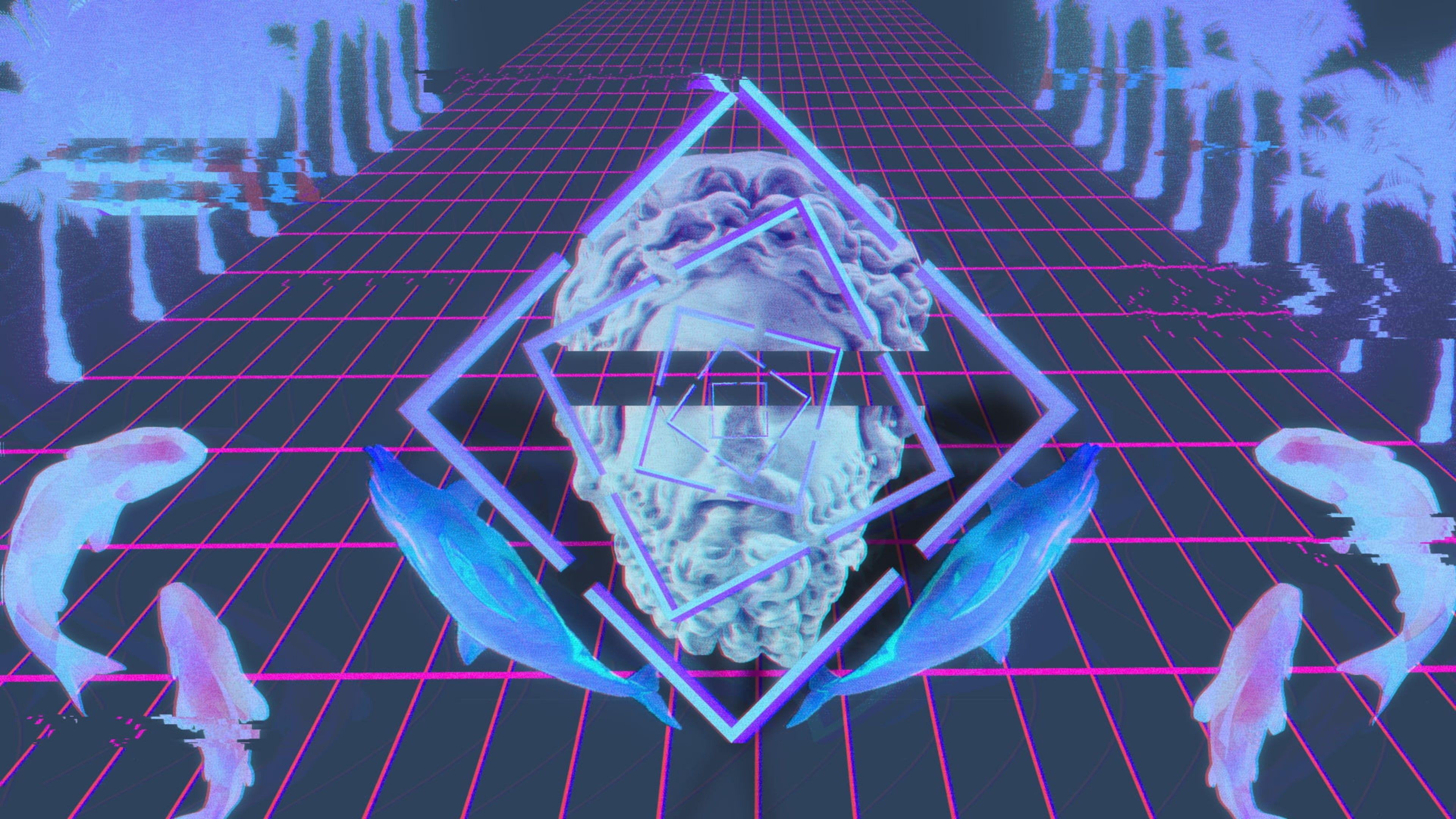 3840x2160 Statue Glitch Art 4K HD Vaporwave Wallpaper