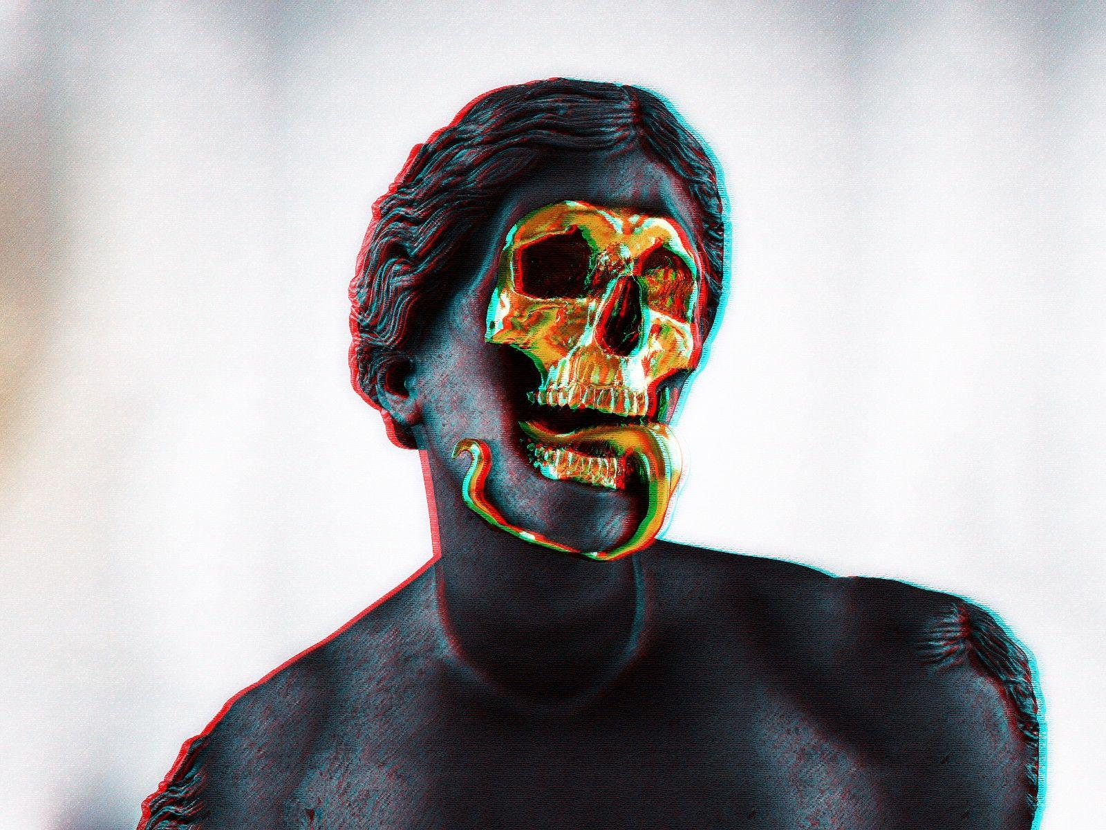 1600x1200 #skull, #vaporwave, #statue, #gold, wallpaper