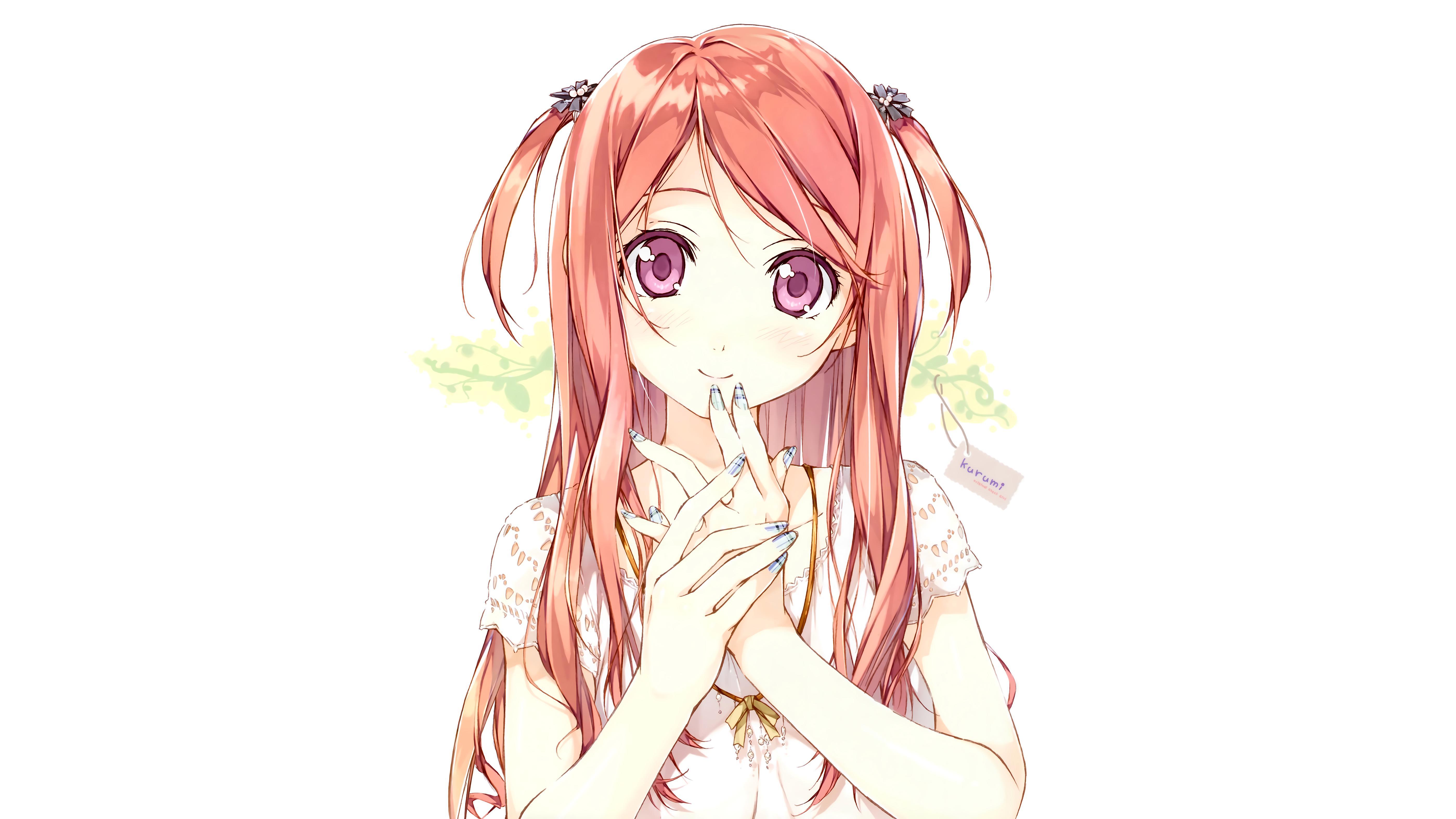 5600x3150 Anime Original Girl Long Hair Orange Hair Pink Eyes Blush Necklace White HD Wallpaper (5600x3150)