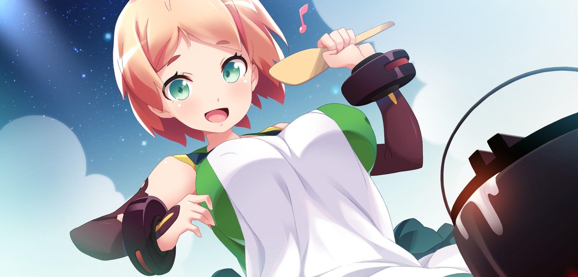 2250x1080 cooking, green eyes, visual novels, open mouth, orange hair, anime girls, Seika Nanami wallpaper