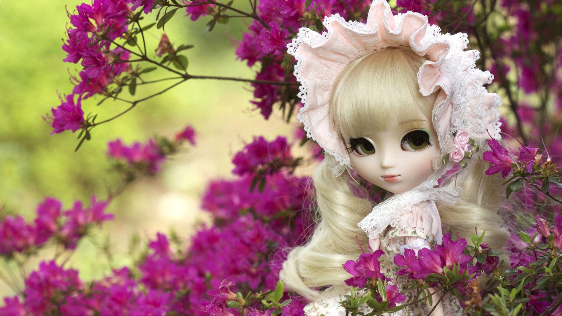1920x1080 Picture of Flower and Cute Doll for Girly Wallpaper. HD Wallpaper