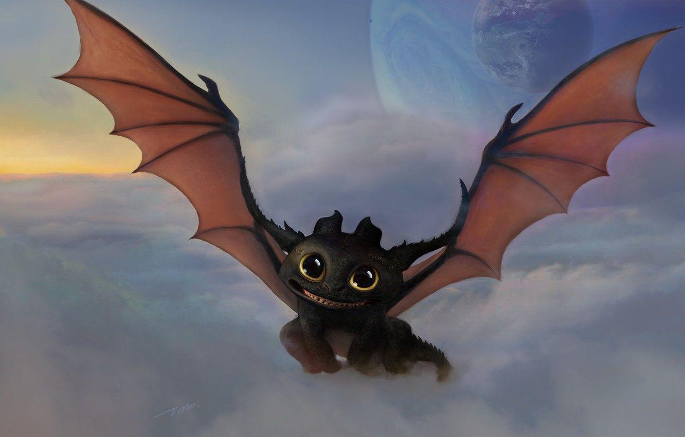 1332x850 Wallpaper clouds, planet, art, dragon, Toothless, How to train your dragon, the night fury, fantasy, Wire of iron image for desktop, section фантастика