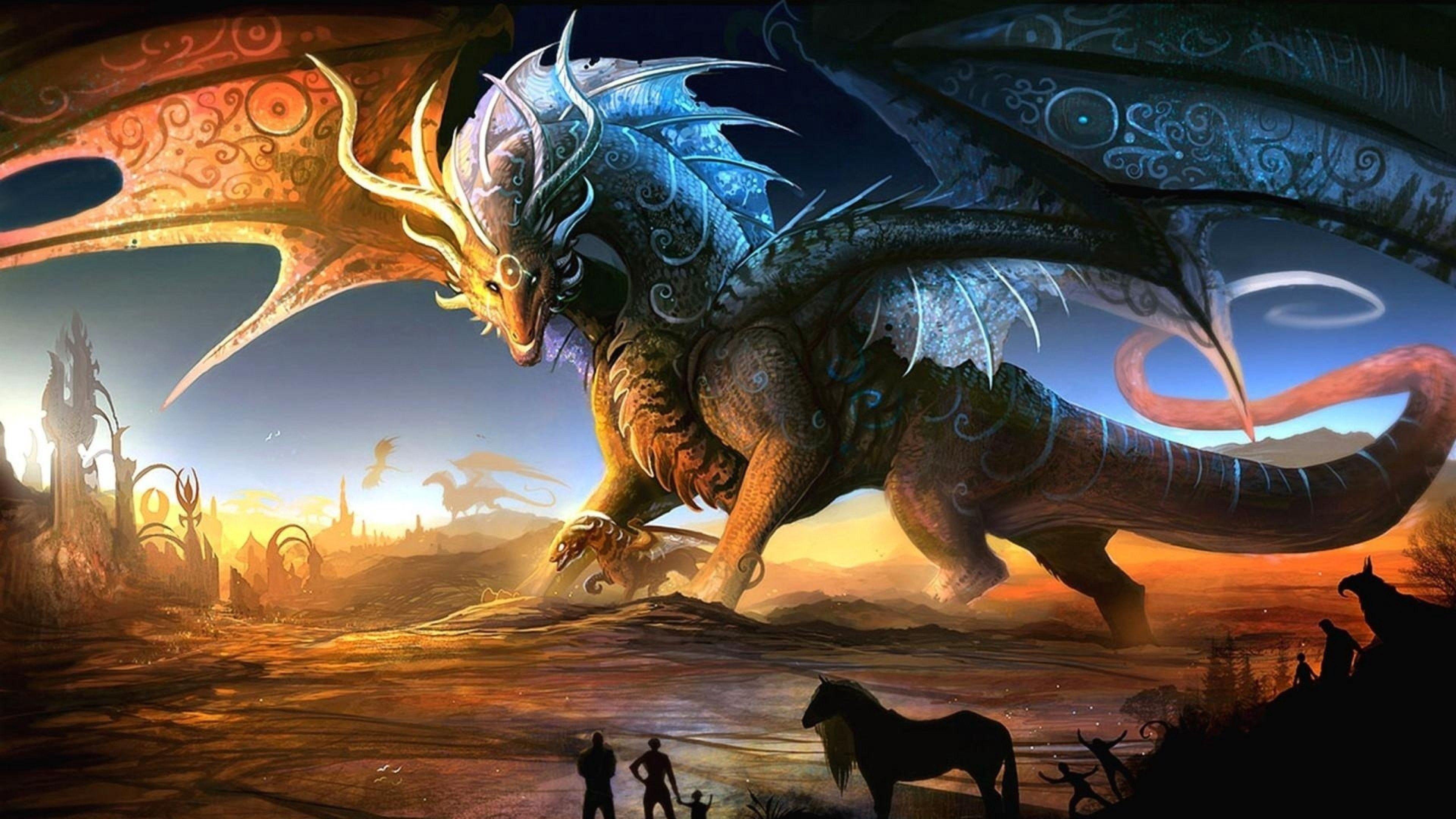 3840x2160 Dragon Mother And Baby Dragon HD Wallpaper
