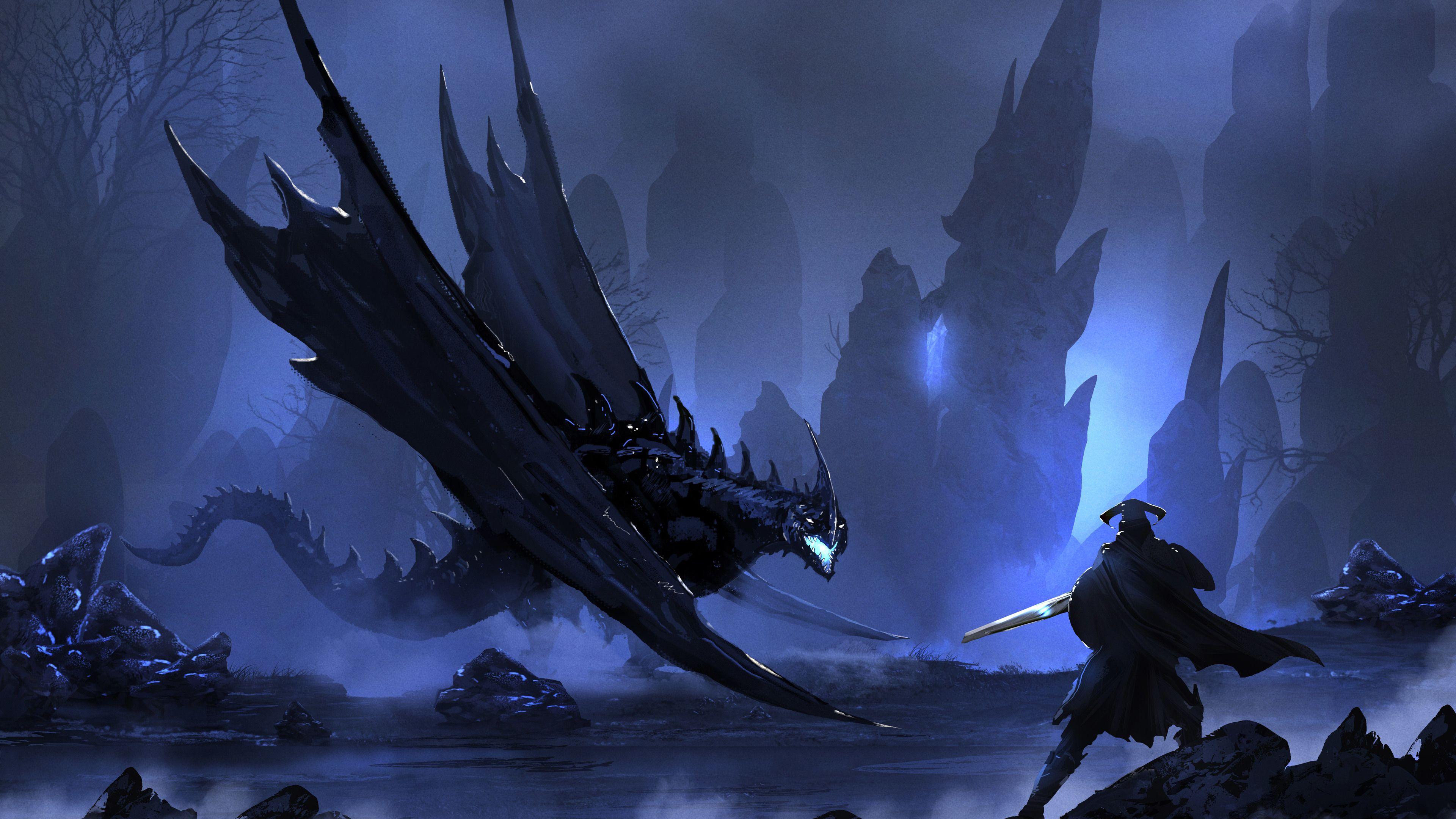3840x2160 Wallpaper 4k Warrior Vs Dragon 4k 4k Wallpaper, 5k Wallpaper, Artist Wallpaper, Artwork Wallpaper, Digital Art Wallpaper, Dragon Wallpaper, Hd Wallpaper, Warrior Wallpaper