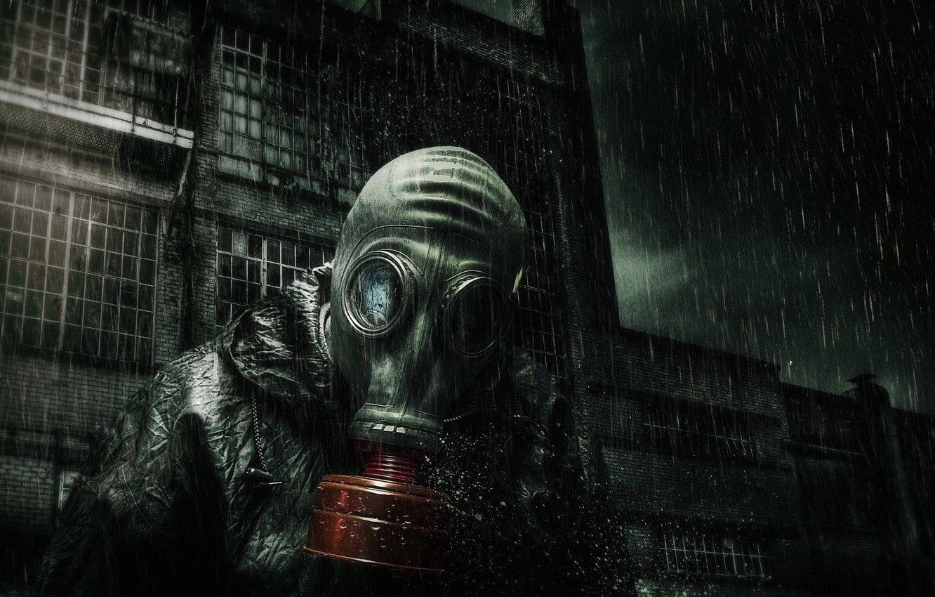 1332x850 Wallpaper Rain, Gas mask, The building, Stalker image for desktop, section игры