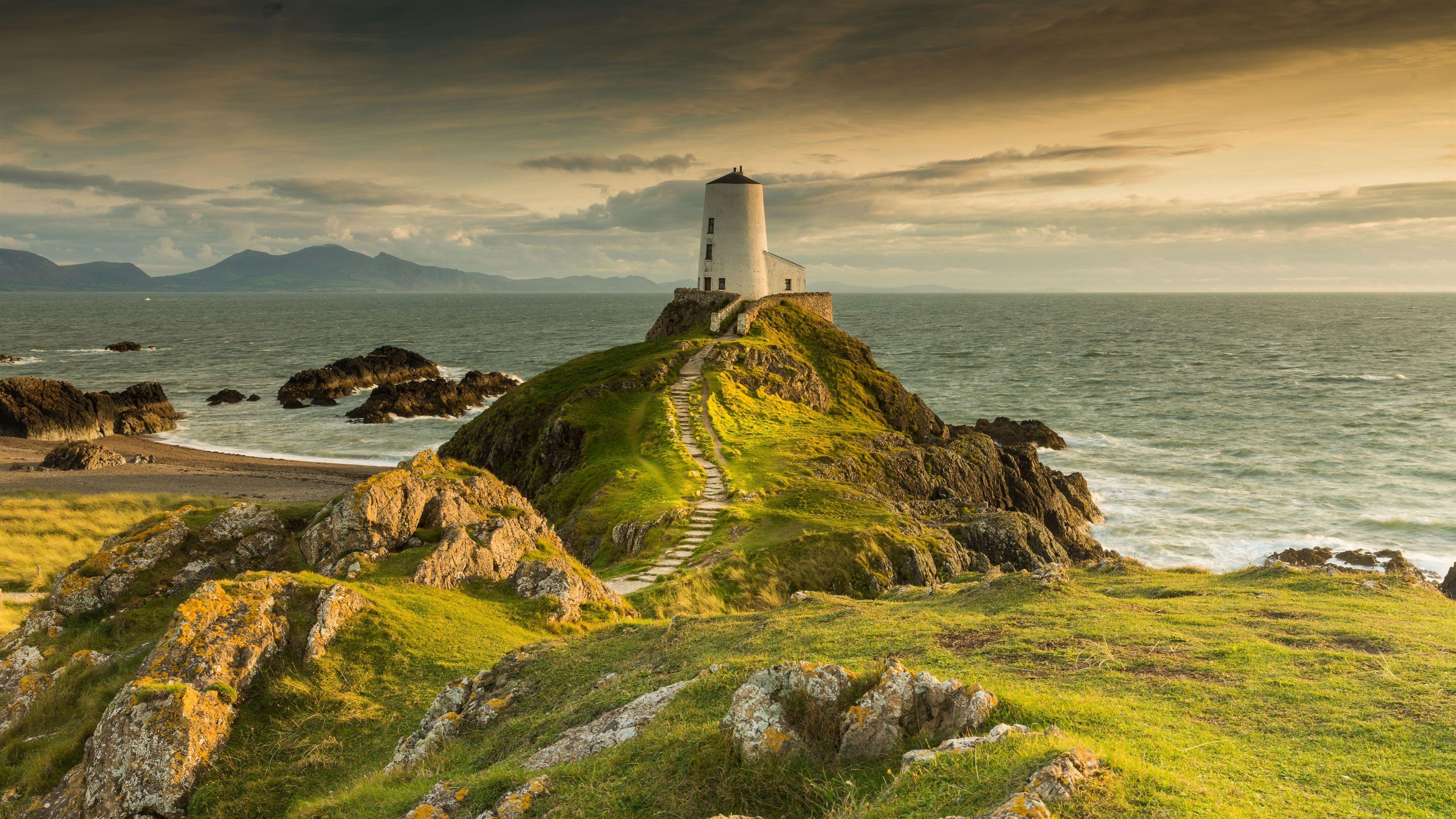 3840x2160 Wallpaper Lighthouse, sea, grass 3840x2160 UHD 4K Picture, Image