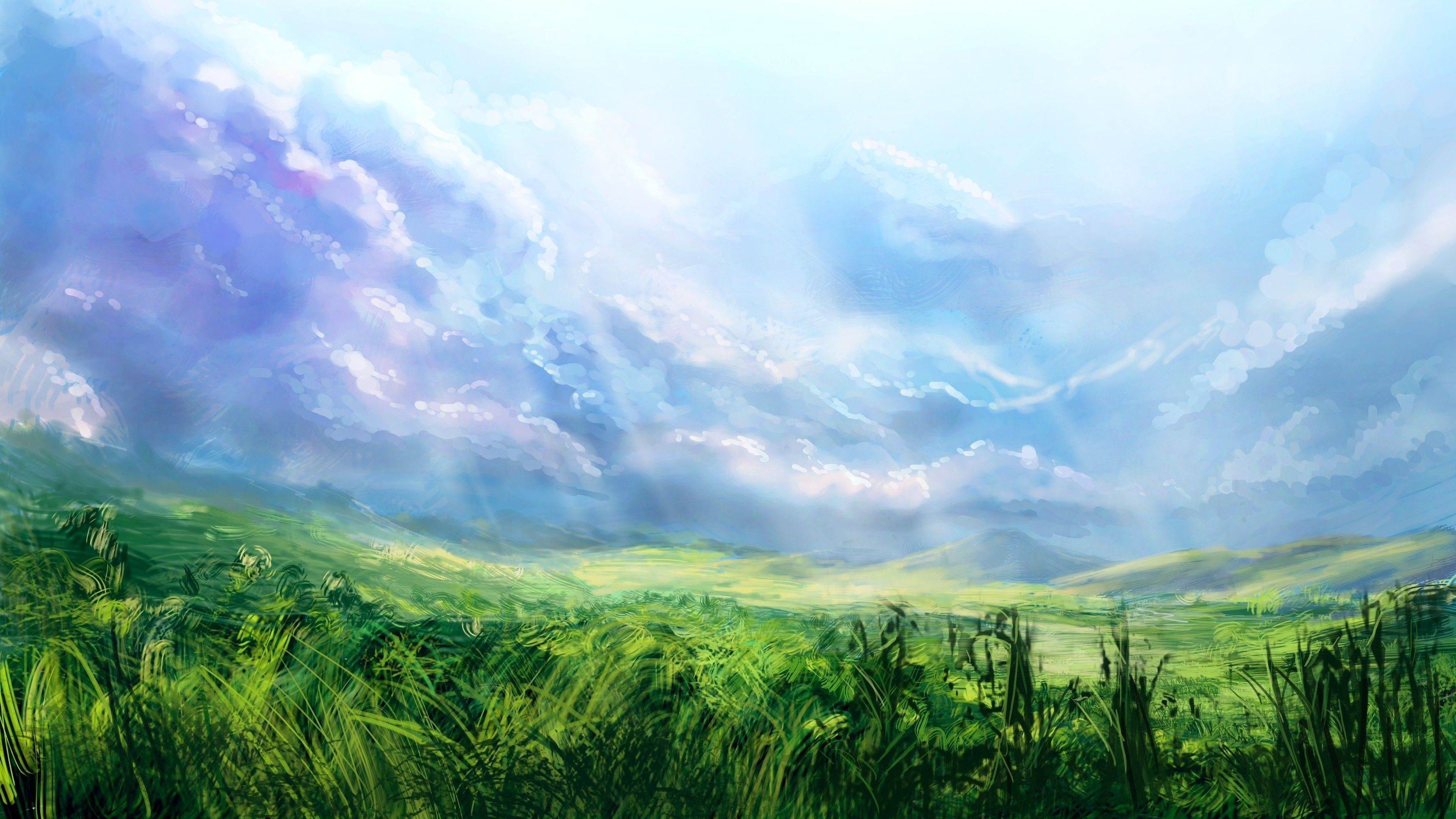 3840x2160 artwork, Nature, Clouds, Sky, Grass Wallpaper HD / Desktop and Mobile Background