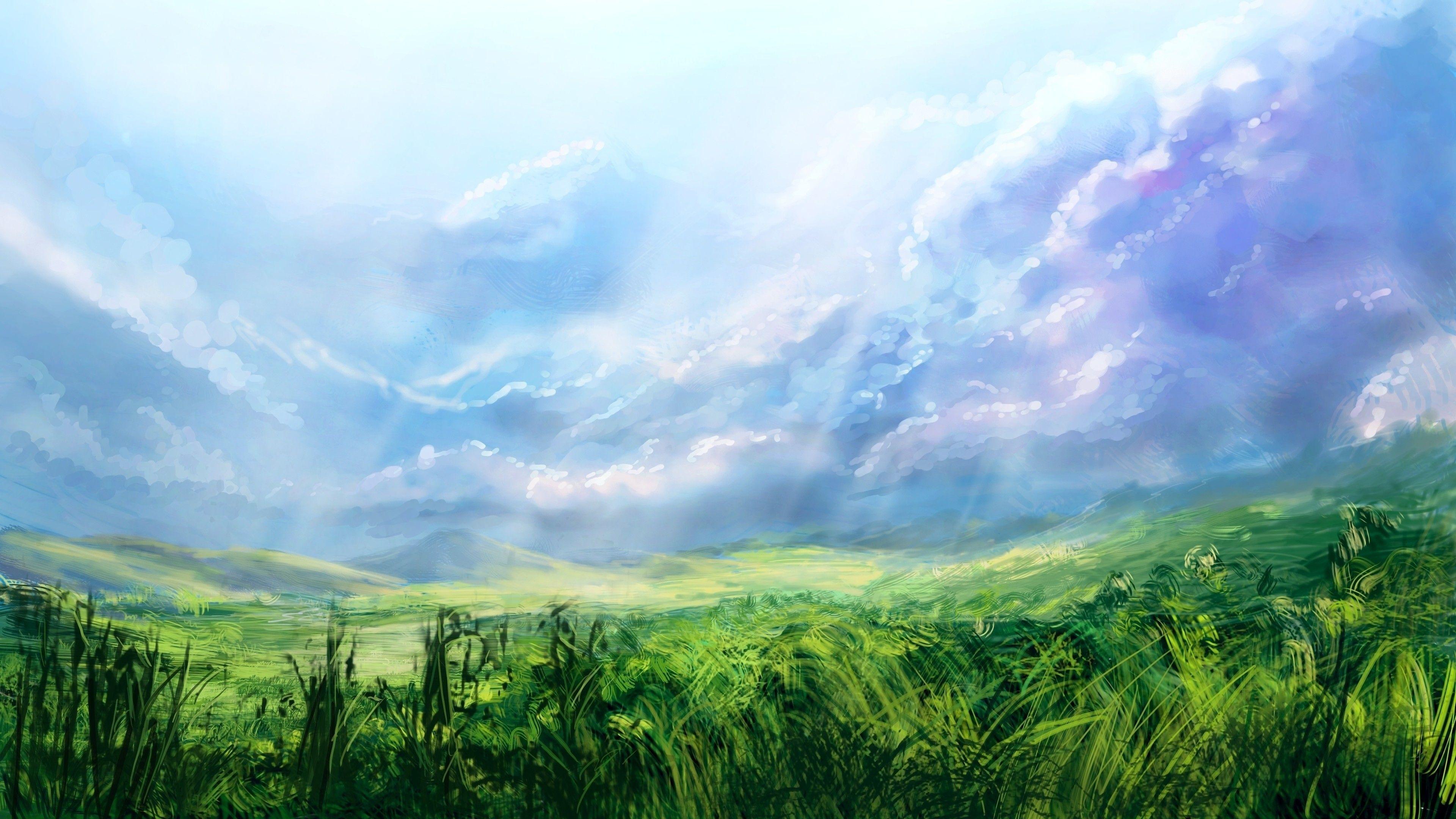 3840x2160 artwork, nature, clouds, sky, grass wallpaper