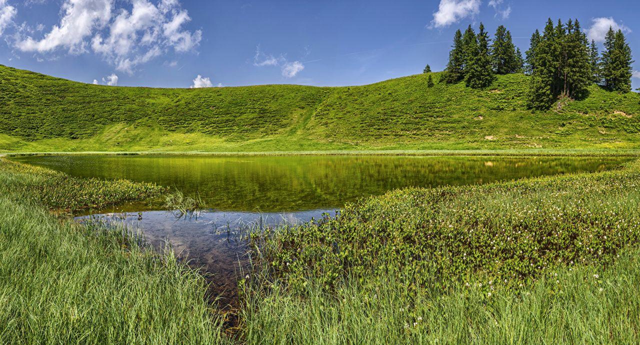 1280x691 Wallpaper Bavaria Germany Oberallgau Nature Lake Hill Grass