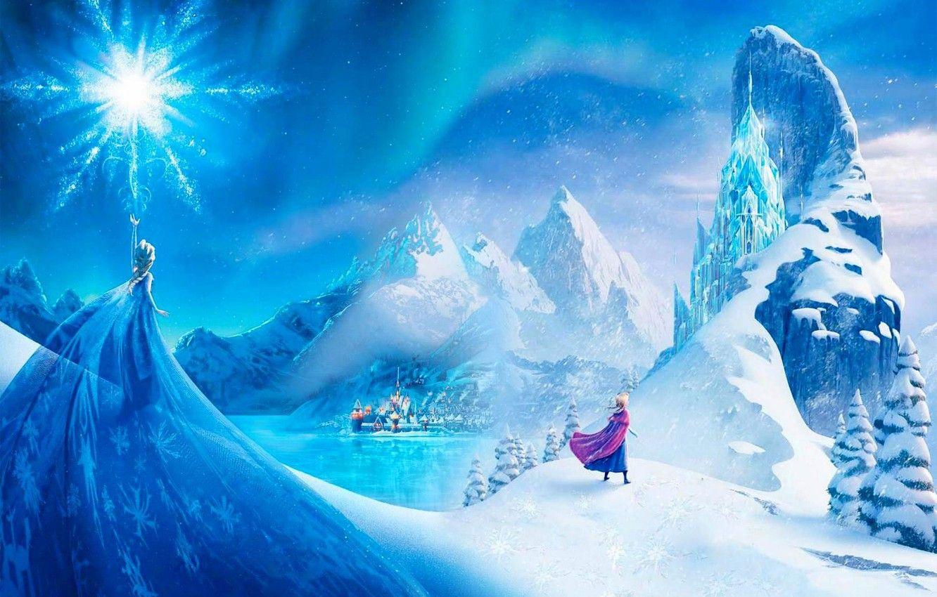 1332x850 Wallpaper snow, mountains, the city, star, ice, Frozen, Princess, Anna, Queen, Anna, Queen, snowflake, Walt Disney, animation, princess, Walt Disney image for desktop, section фильмы