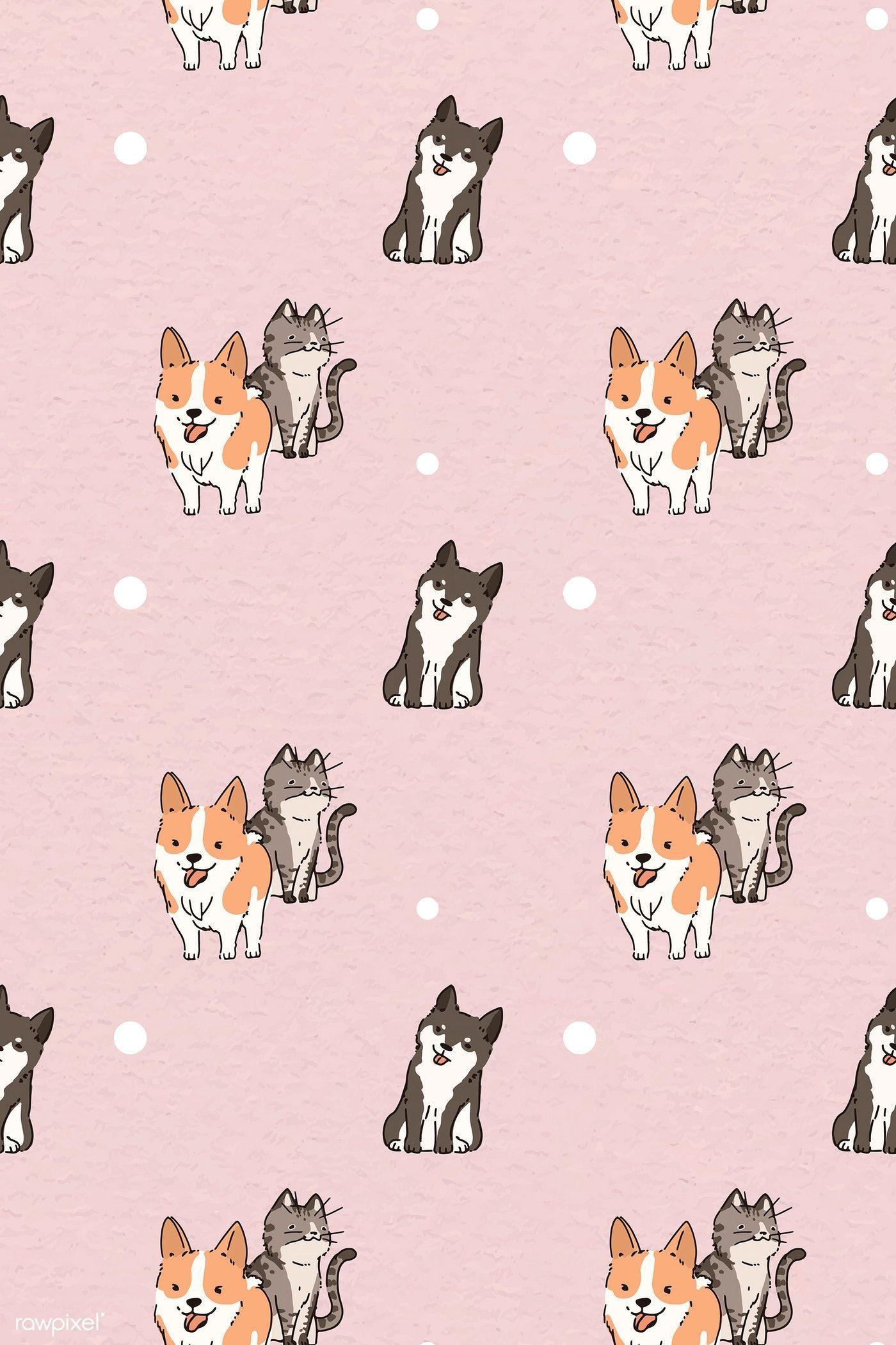 1400x2100 Cute Cartoon Dogs And Cats Wallpaper