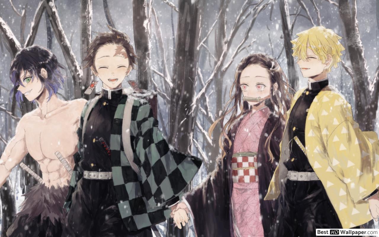 1280x800 Demon Slayer : Kimetsu No Yaiba Hashibira, Tanjirou Kamado, Nezuko Kamado & Zenitsu Agatsuma HD wallpaper download