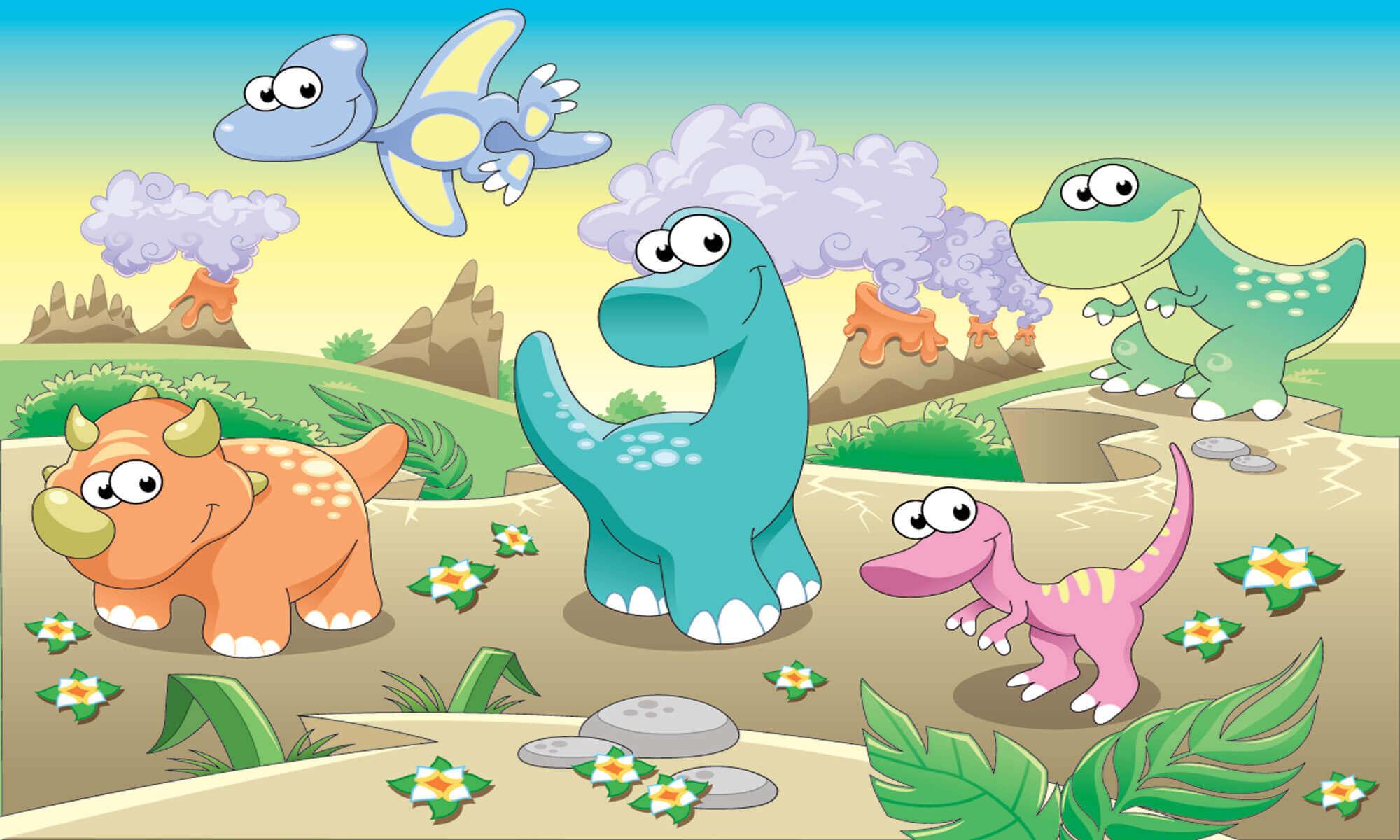 2000x1200 Kids Mural Wallpaper Cartoon Dinosaur