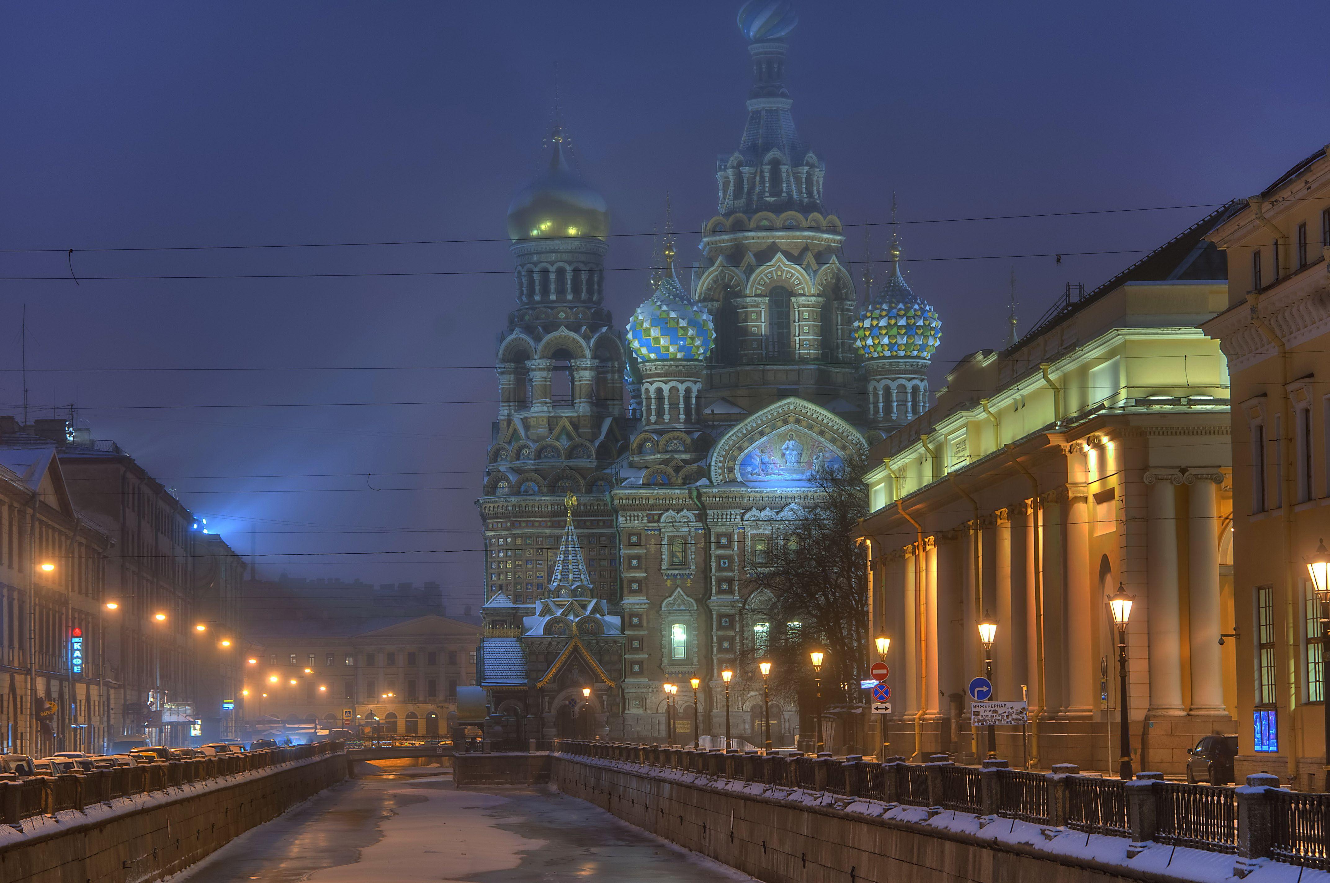4287x2846 image St. Petersburg Russia Night Temples Street lights 4287x2846