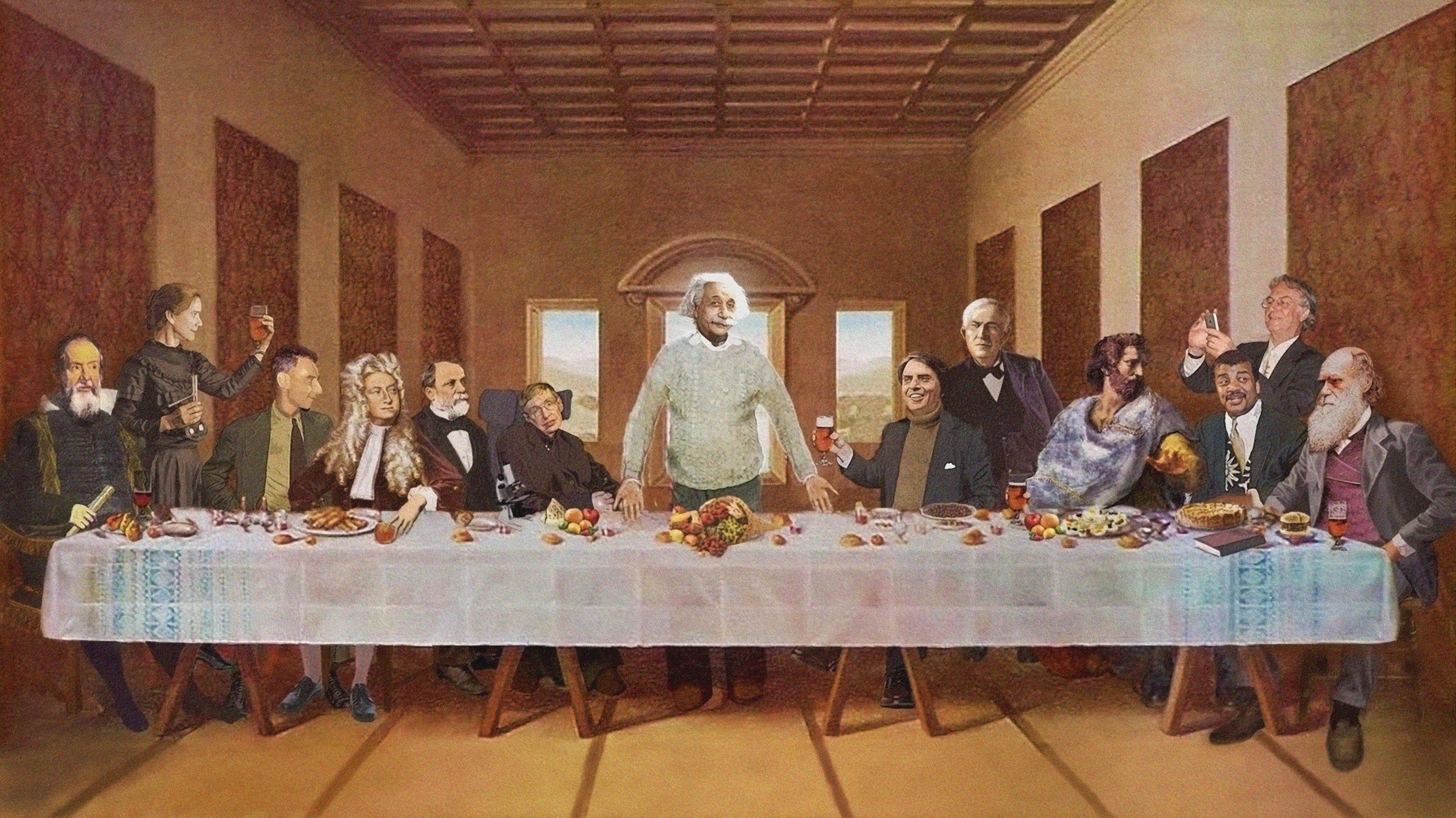 3840x2160 The Last Supper Albert Einstein Stephen Hawking wallpaperx2160