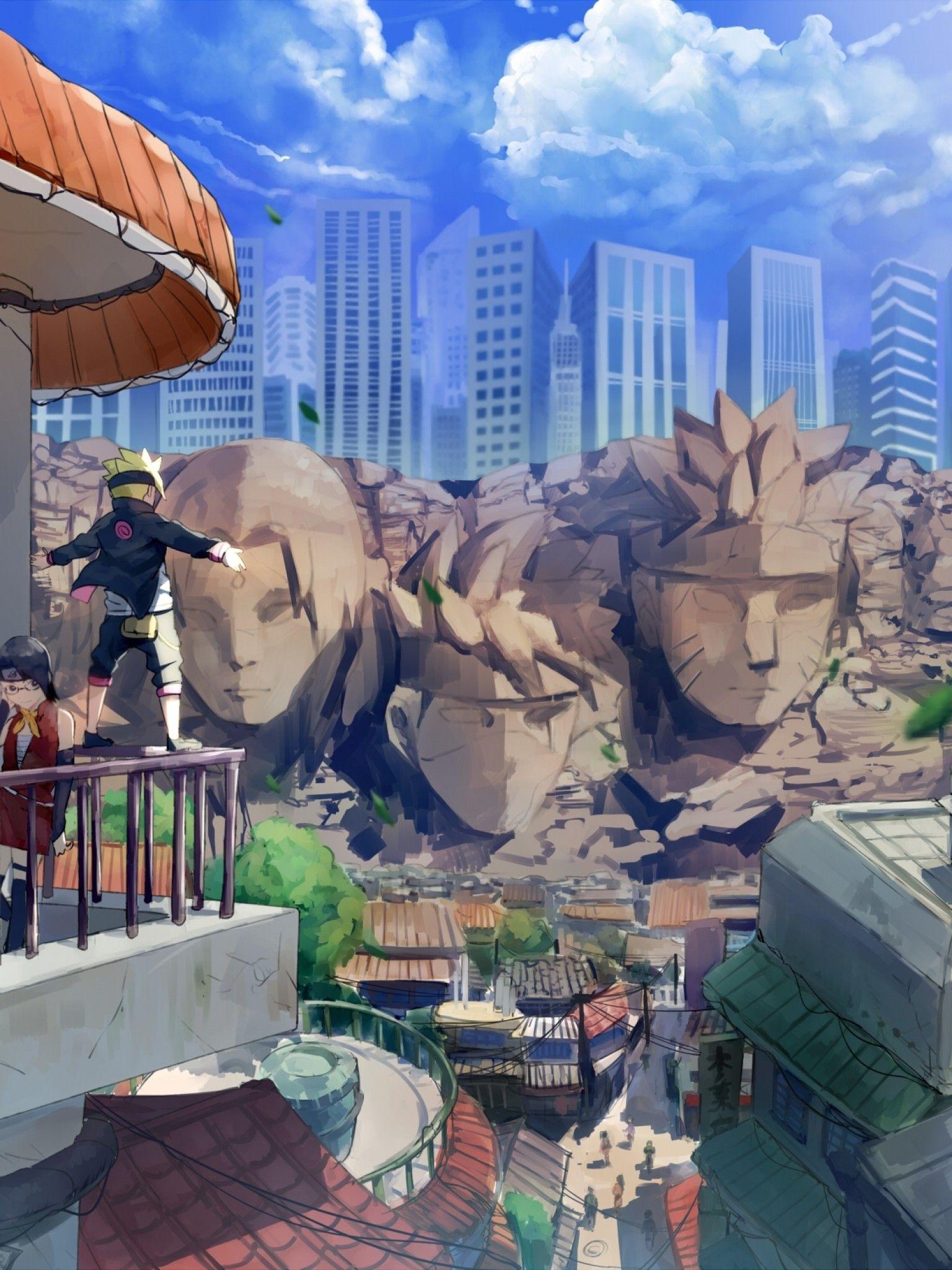 1536x2048 Download 1536x2048 Naruto, Hokages, Statues, Boruto, Uchiha Sarada, Mitsuki Wallpaper for Apple iPad Mini, Apple IPad 4