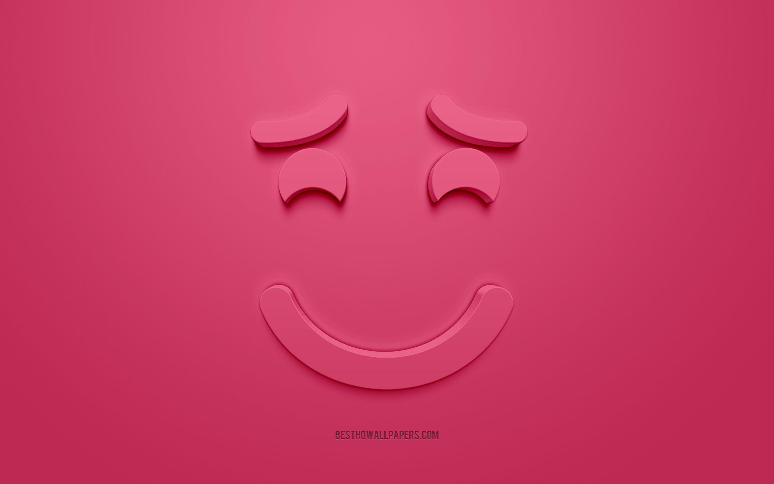 2560x1600 Download wallpaper Smiling emoticon with raised eyebrows, 3D smiley, shy concepts, 3D icons, Smilling face 3D icon, pink background, creative 3D art, Emoji emoticons for desktop with resolution 2560x1600. High Quality HD