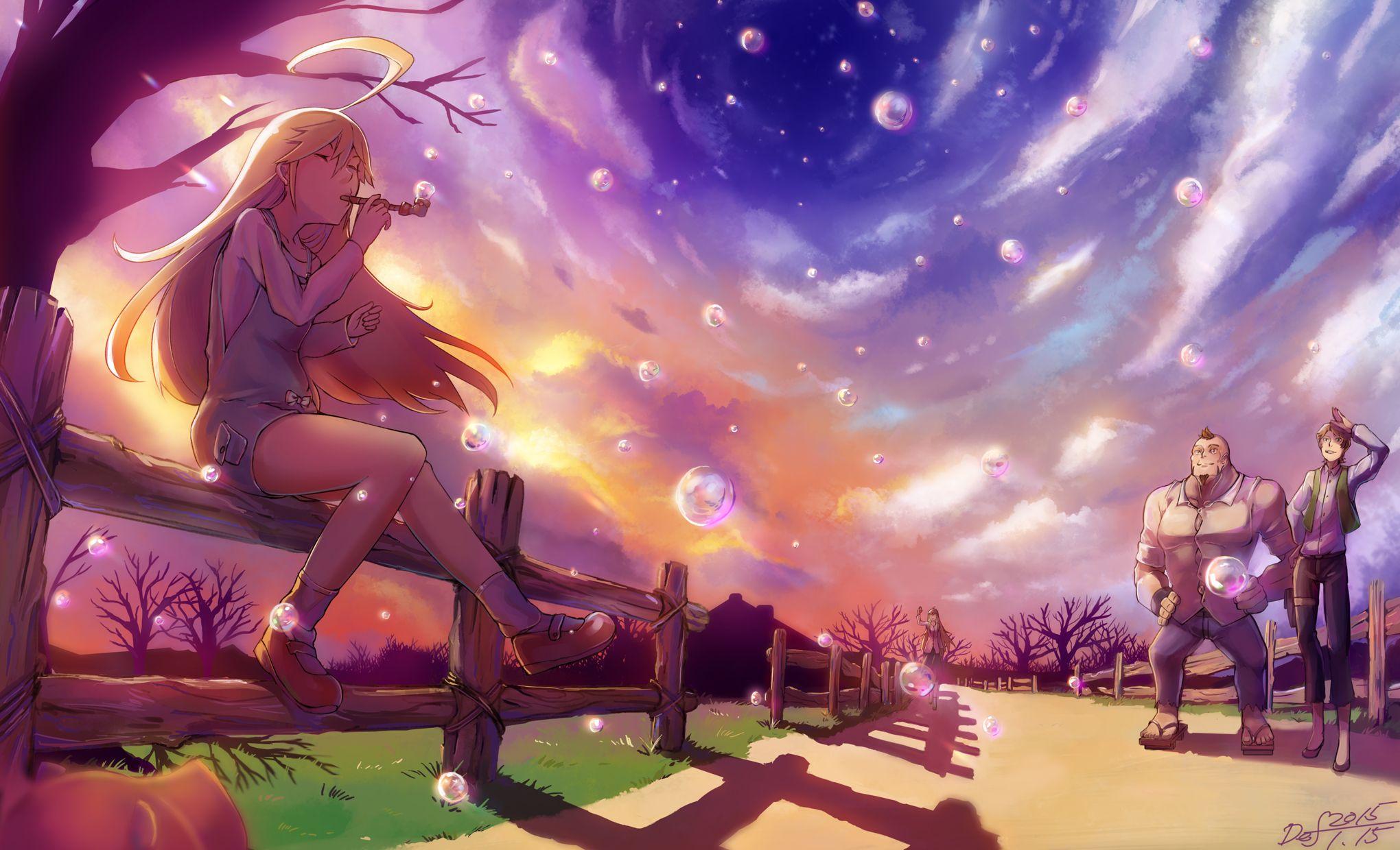 2040x1240 bubble, Anime Guy, anime girl, Blonde Hair, wallpaper, evening, anime, fence wallpaper
