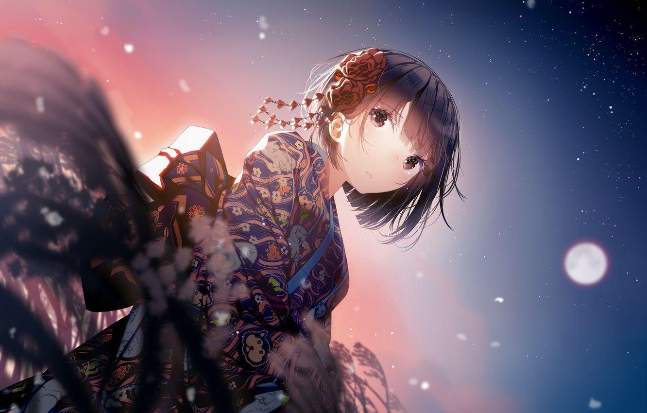 1332x850 Wallpaper the evening, anime, girl, yukata, atha image for desktop, section арт