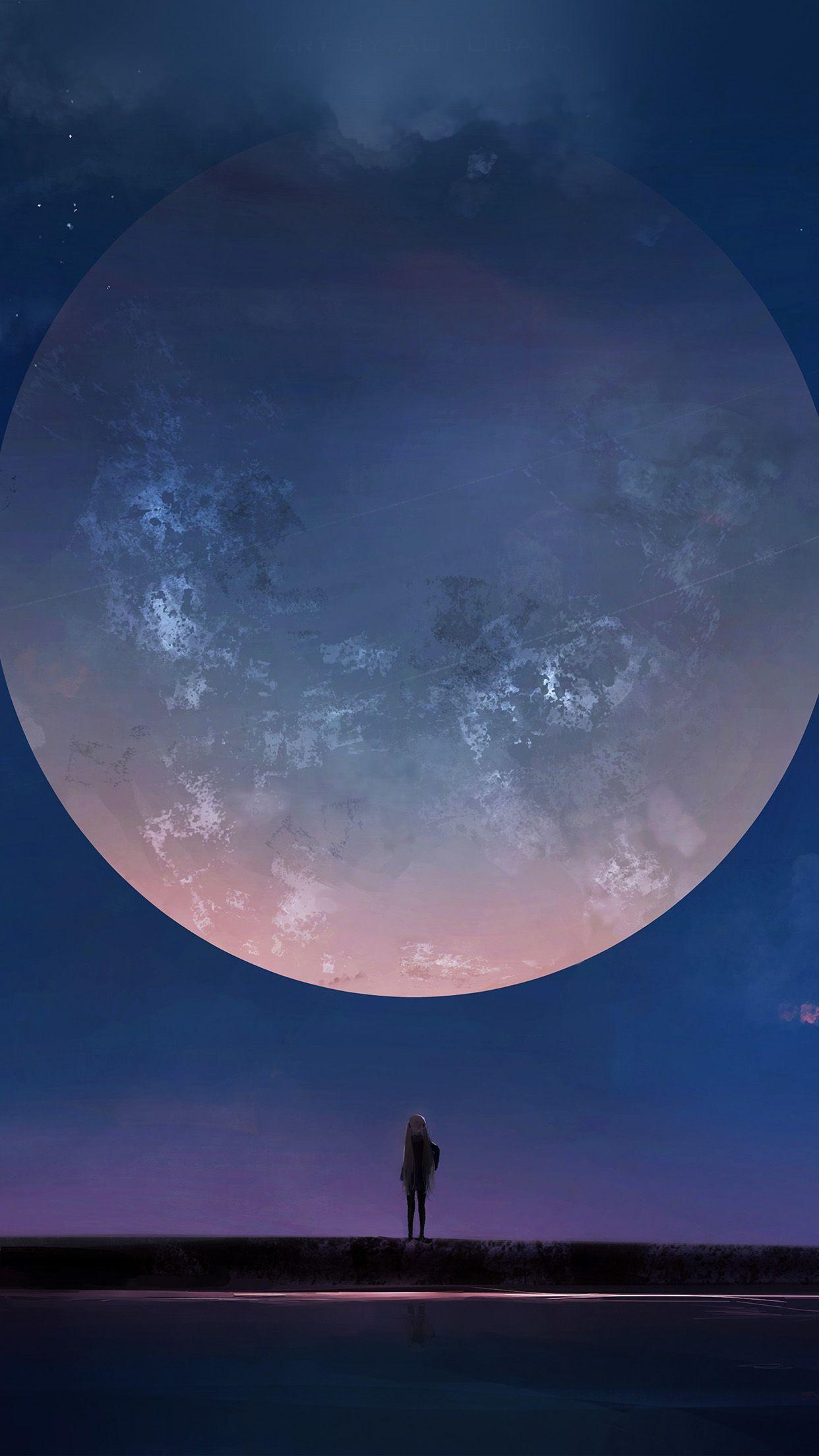 1242x2208 Moon Anime Night Art Illustration Wallpaper