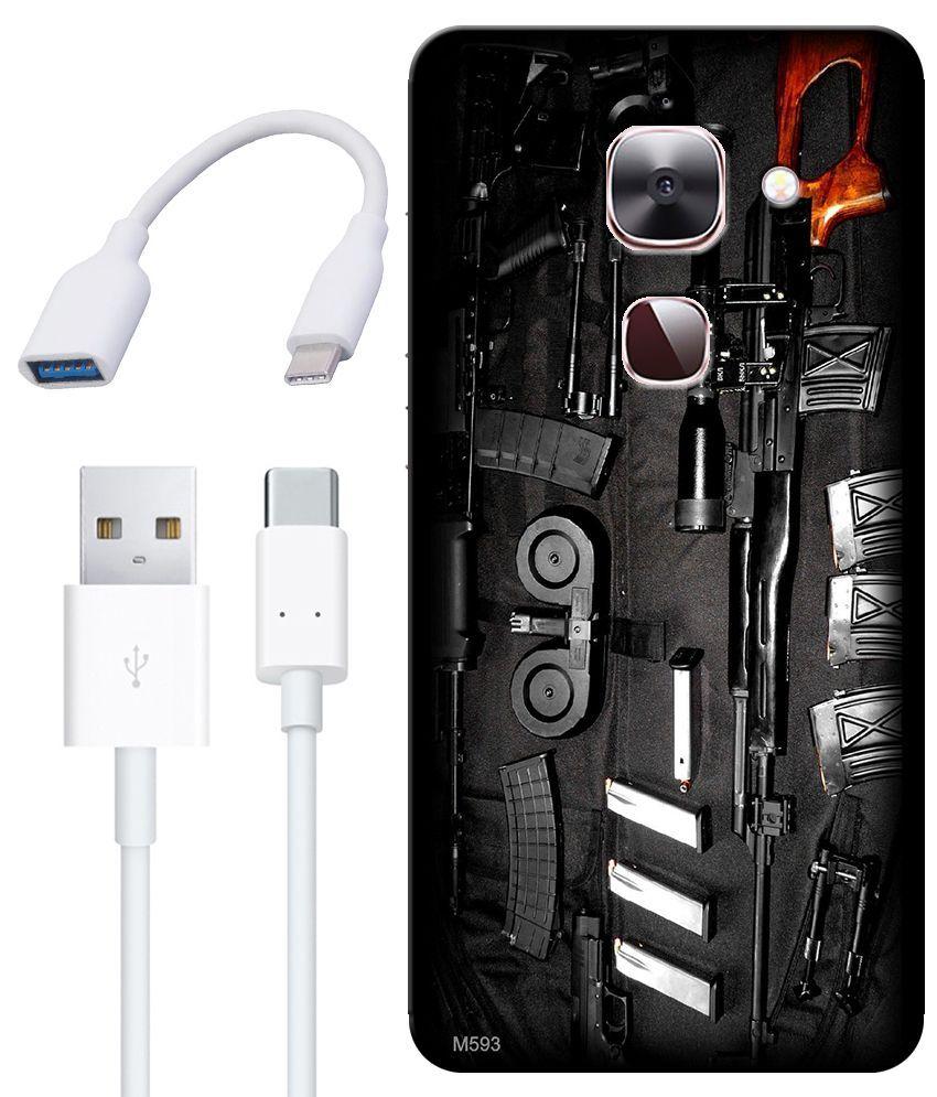 850x995 Finest Combo of Guns Wallpaper HD UV Printed Mobile Back Cover, Charging Cable and OTG Cable For LeEco Le 2 Cover Combos Online at Low Prices