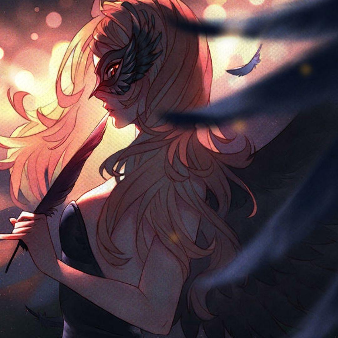 1080x1080 Anime cô gái đeo mặt nạ với một chiếc lông - Hình nền sống anime [DOWNLOAD FREE)
