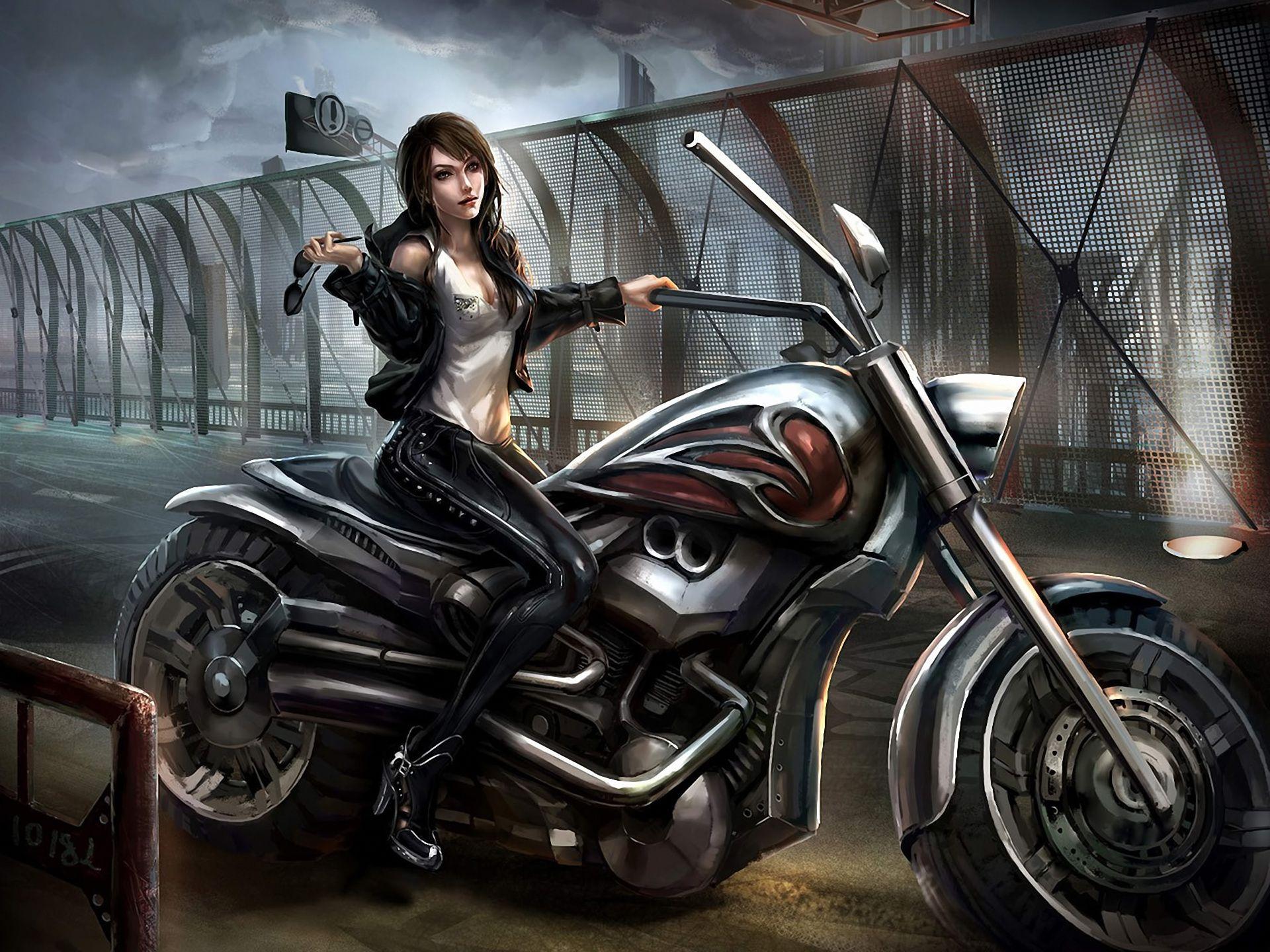1920x1440 Wallpaper. Anime. photo. picture. the bridge, glasses, motorcycle, latex, art