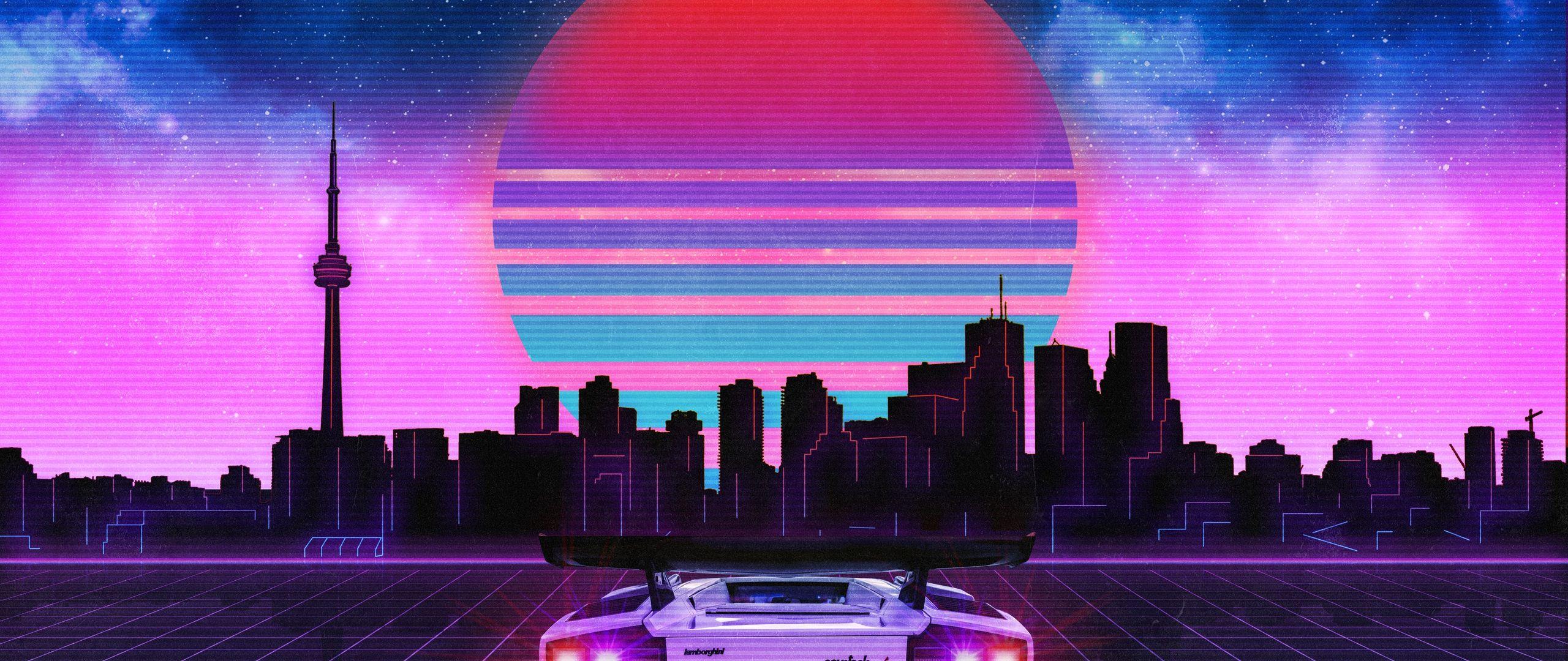2560x1080 Neon Space Wallpaper .