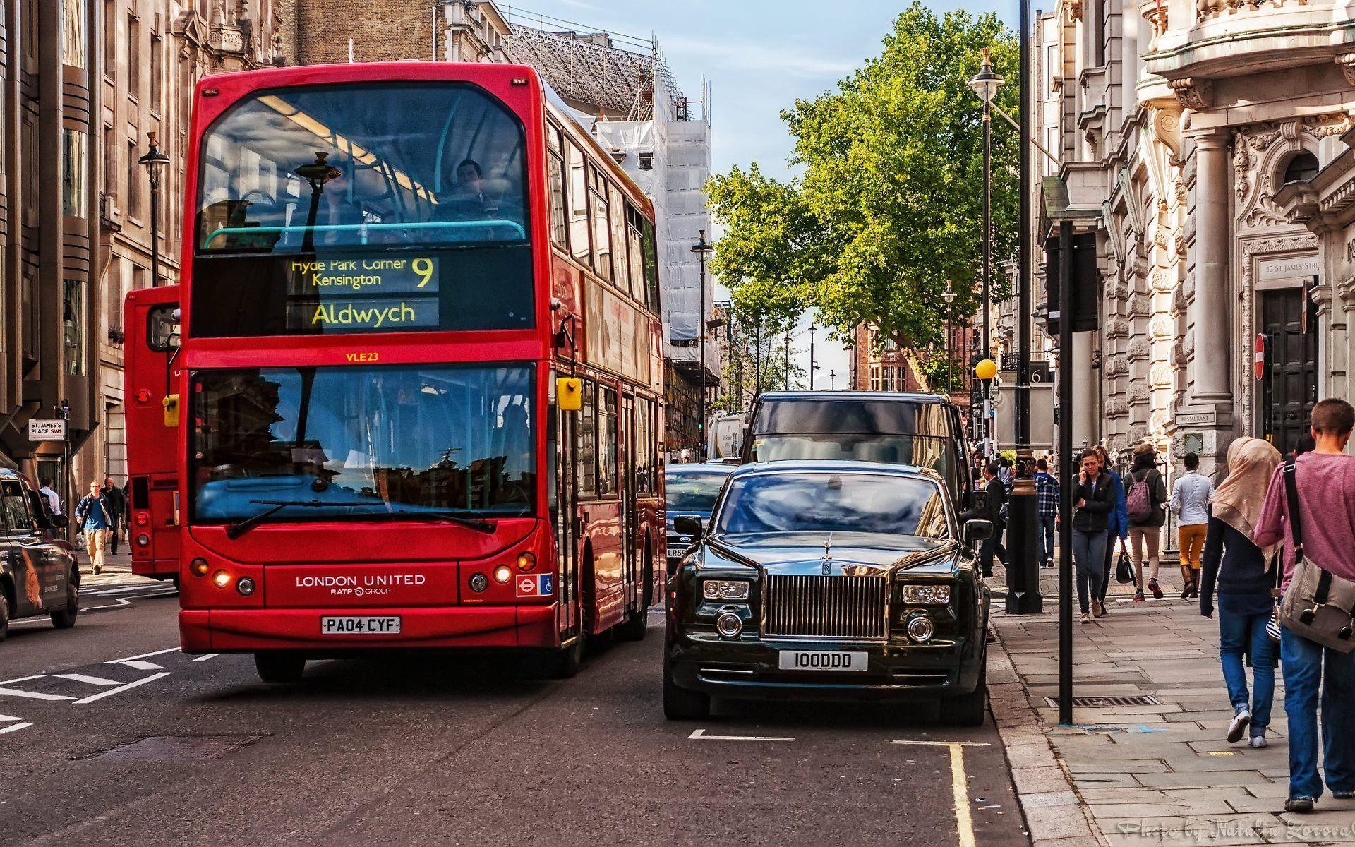 1920x1200 Download Wallpaper Passers By, Street, London, Red Bus, England For Desktop With Resolution 1920x1200. High Quality HD Picture Wallpaper