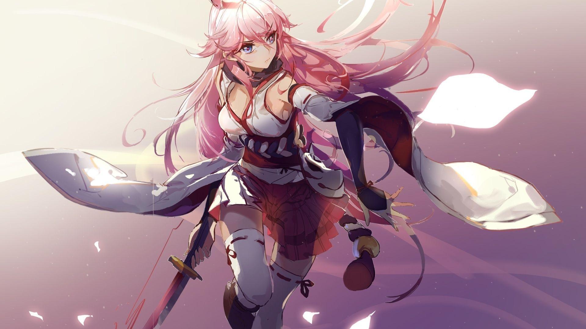 1920x1080 Desktop wallpaper yae sakura, benghuai xueyuan, anime girl, sword, HD image, picture, background, d06aab