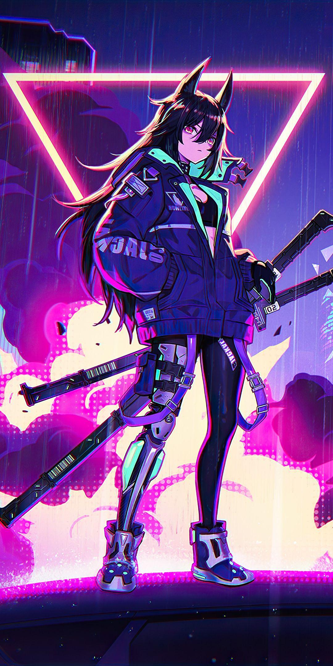 1080x2160 Katana Anime Girl Neon 4k One Plus 5T, Honor 7x, Honor view Lg Q6 HD 4k Wallpaper, Image, Background, Photo and Picture
