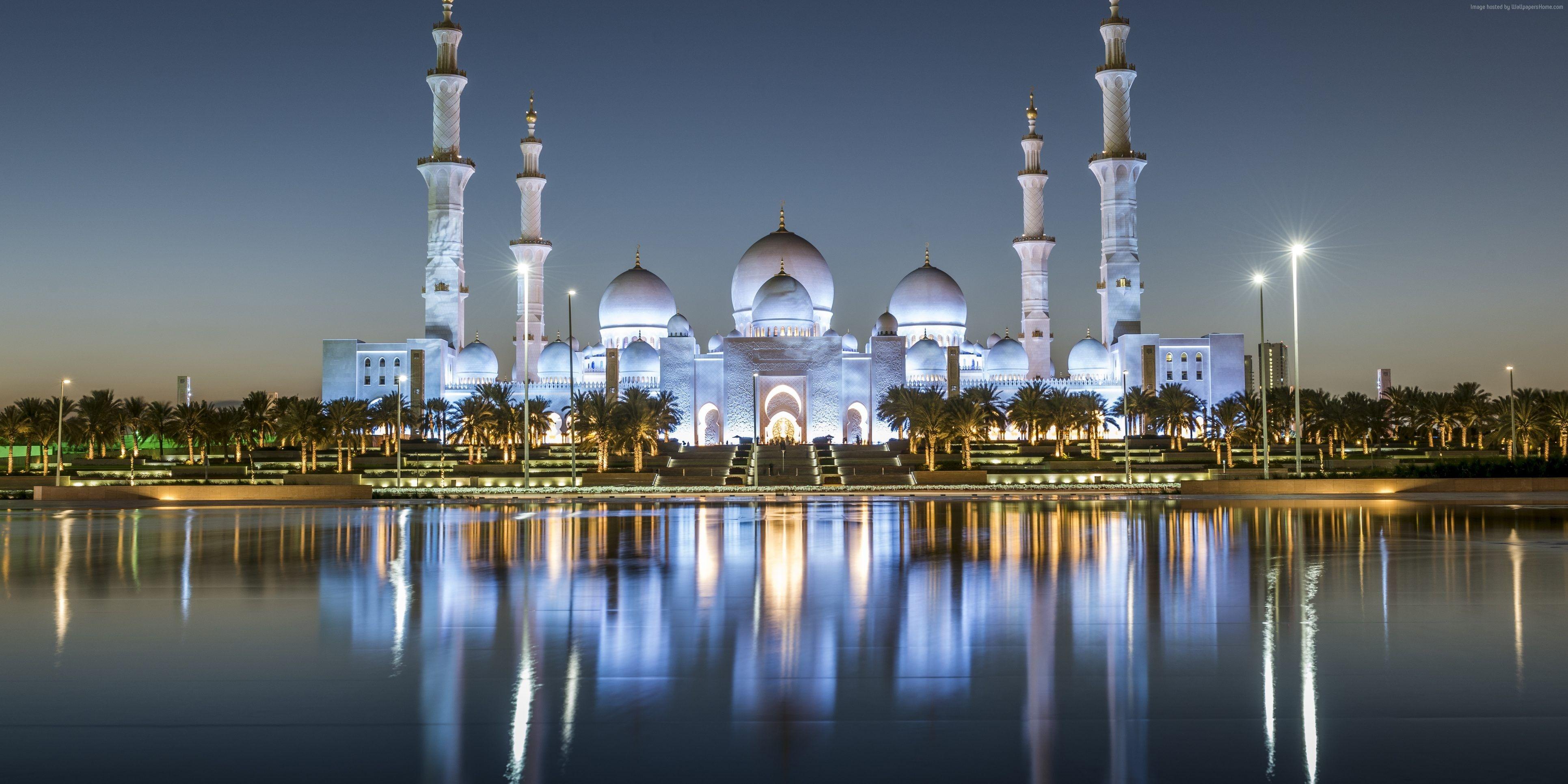 3862x1931 Hình nền Nhà thờ Hồi giáo Sheikh Zayed, Abu Dhabi, 4k, Kiến trúc