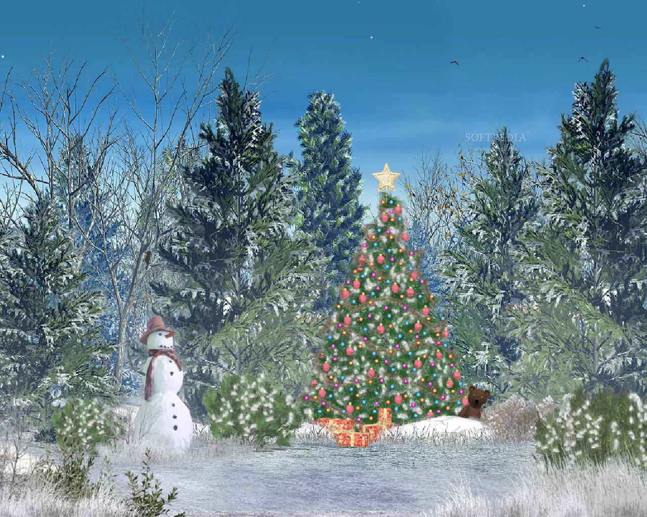 1280x1024 Forest Christmas Wallpaper