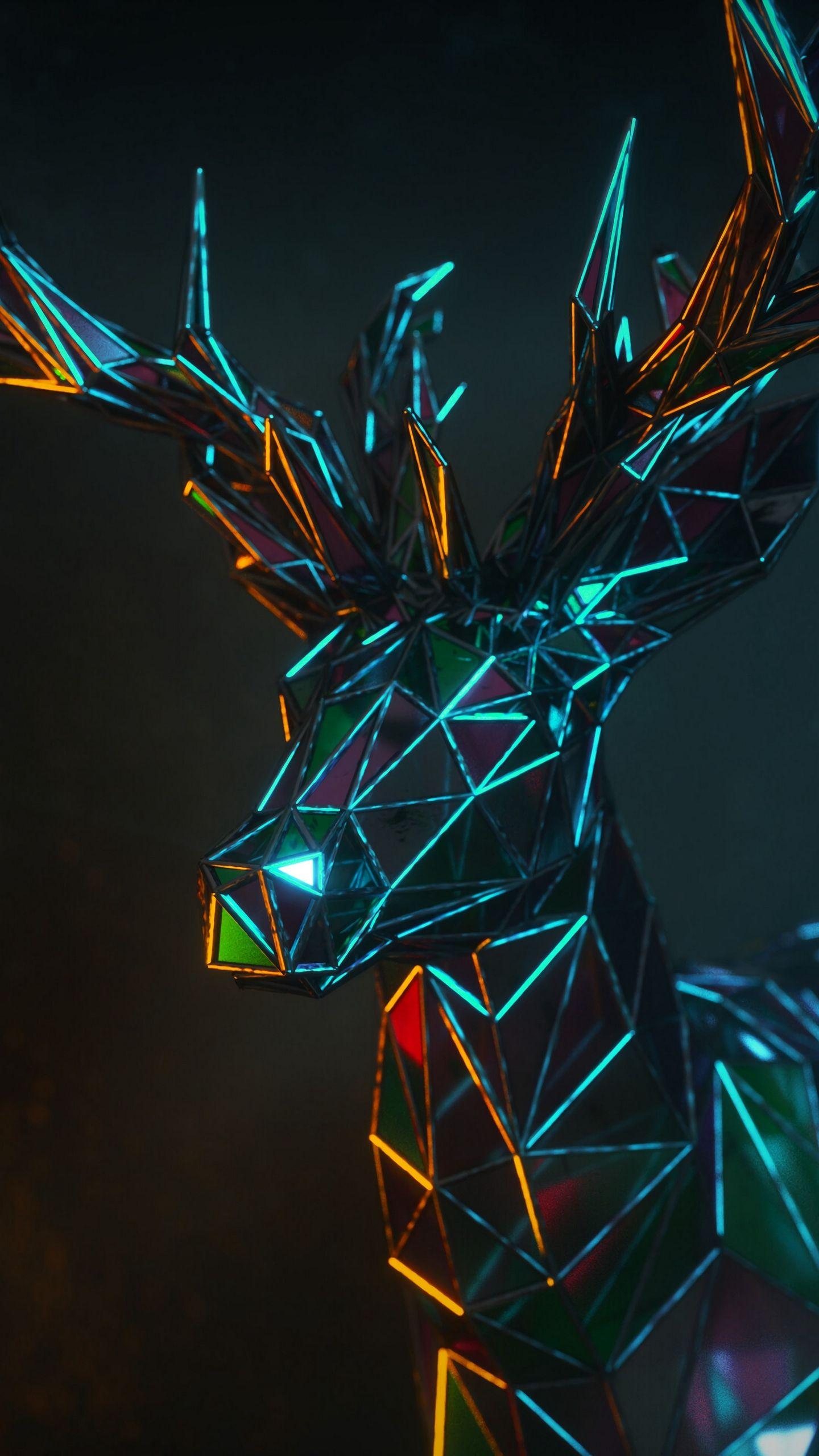 1440x2560 Wallpaper Deer, 3D, Polygon, Figure, Geometric 3D 4k