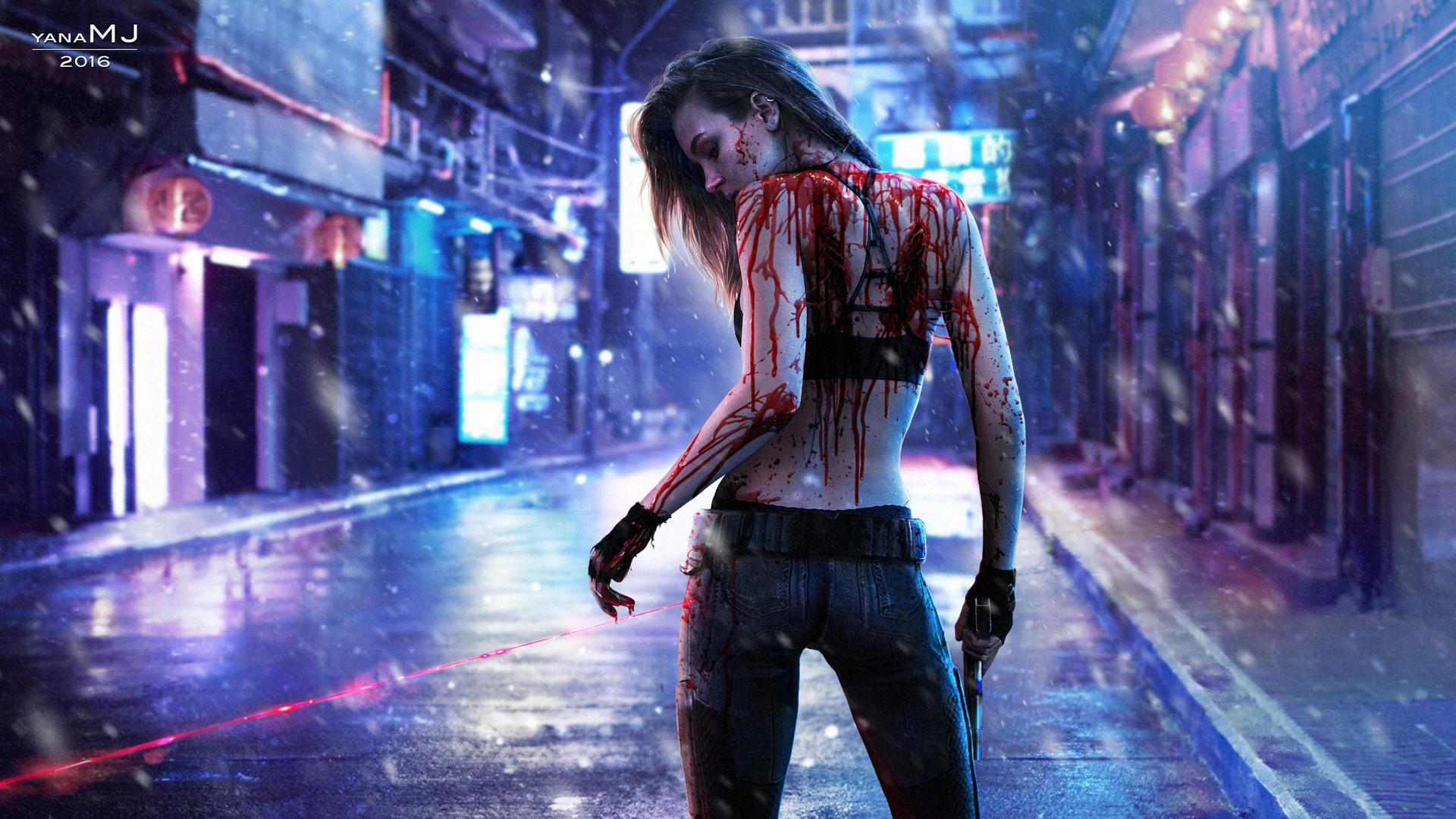 1920x1080 Cyberpunk Girl In Rain Wallpaper