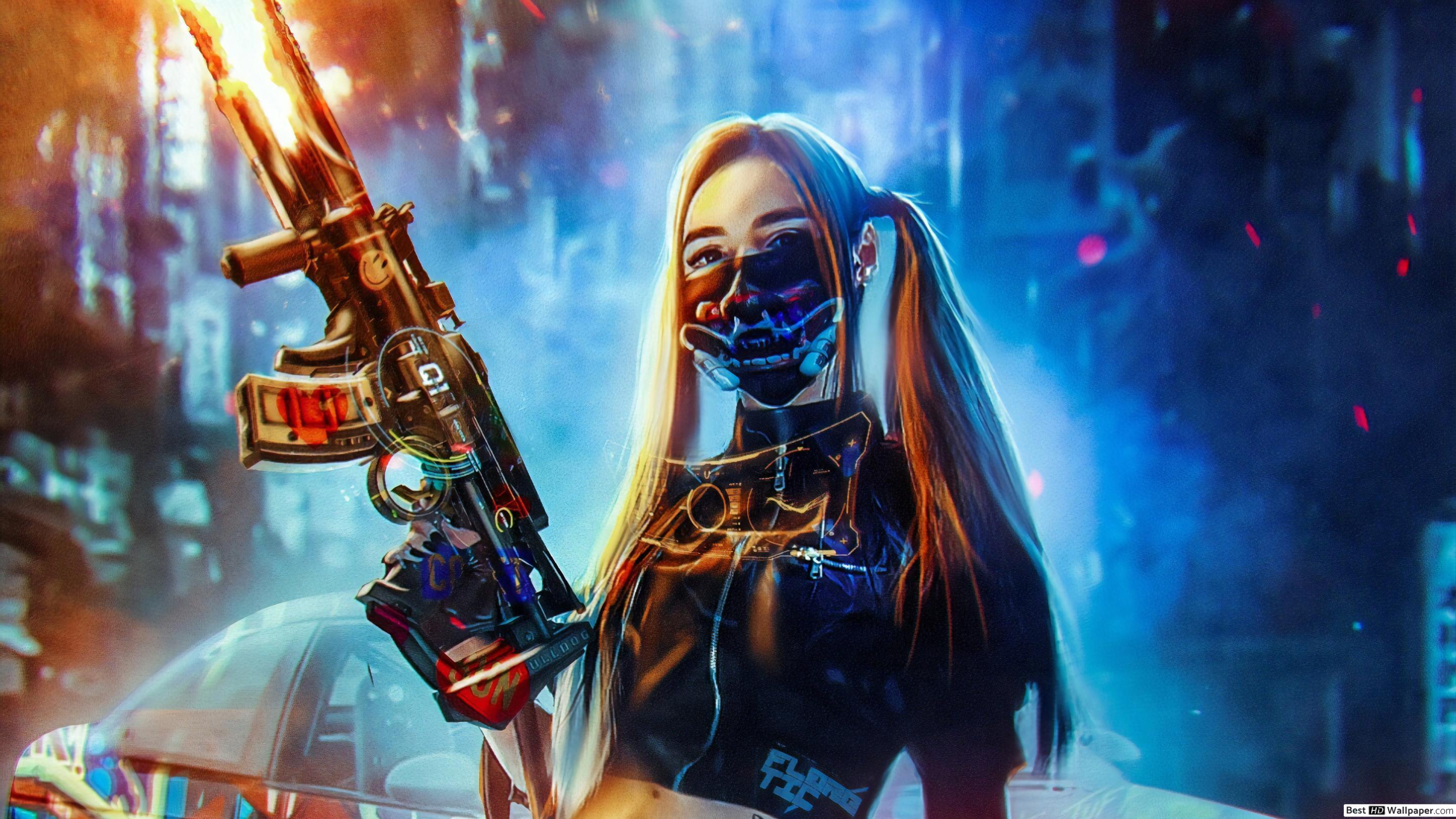 2880x1620 Cyberpunk girl HD wallpaper download